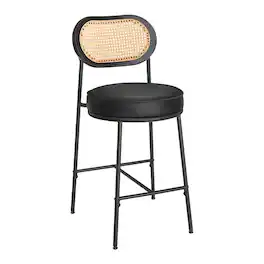 Songmics Home - Bar Stools Set of 2, Counter Height Bar Stool with PE Rattan Back - Ink Black