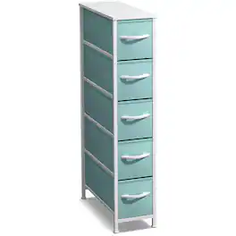 Sorbus - 5 Drawers Narrow Dresser with Steel Frame, Wood Top & Fabric Bins for Small Spaces, Closets, Bedrooms, Bathrooms - Aqua