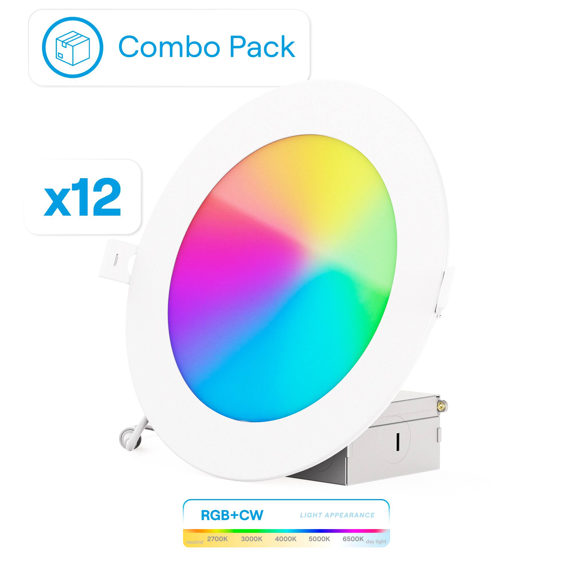 Infibrite - 6-Inch Wifi RGB + CW Recessed LED Downlight, 12W, 1100 Lumens, App Dimmable, Wet Rated (Set of 12) - Smart