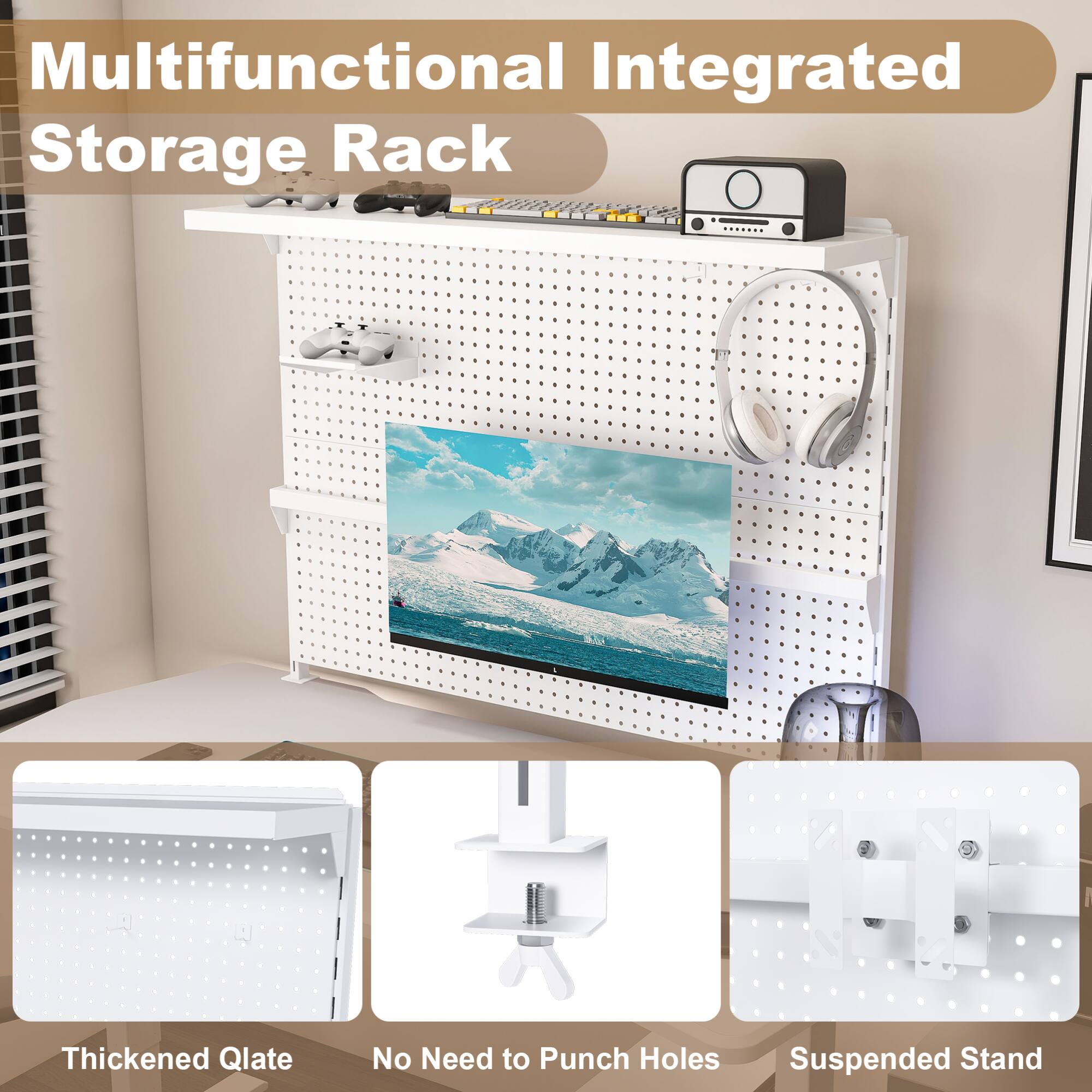 Multifunctional Integrated Storage Rack

- Thickened Qlate
- No Need to Punch Holes
- Suspended Stand