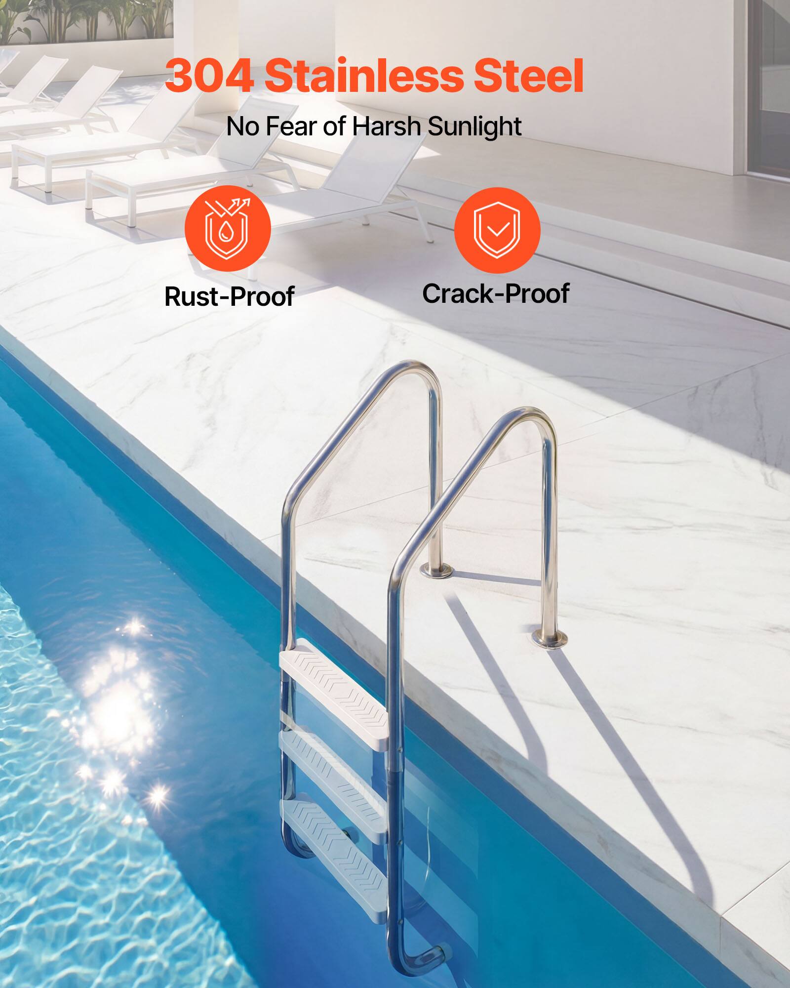 304 Stainless Steel  
No Fear of Harsh Sunlight  
Rust-Proof  
Crack-Proof