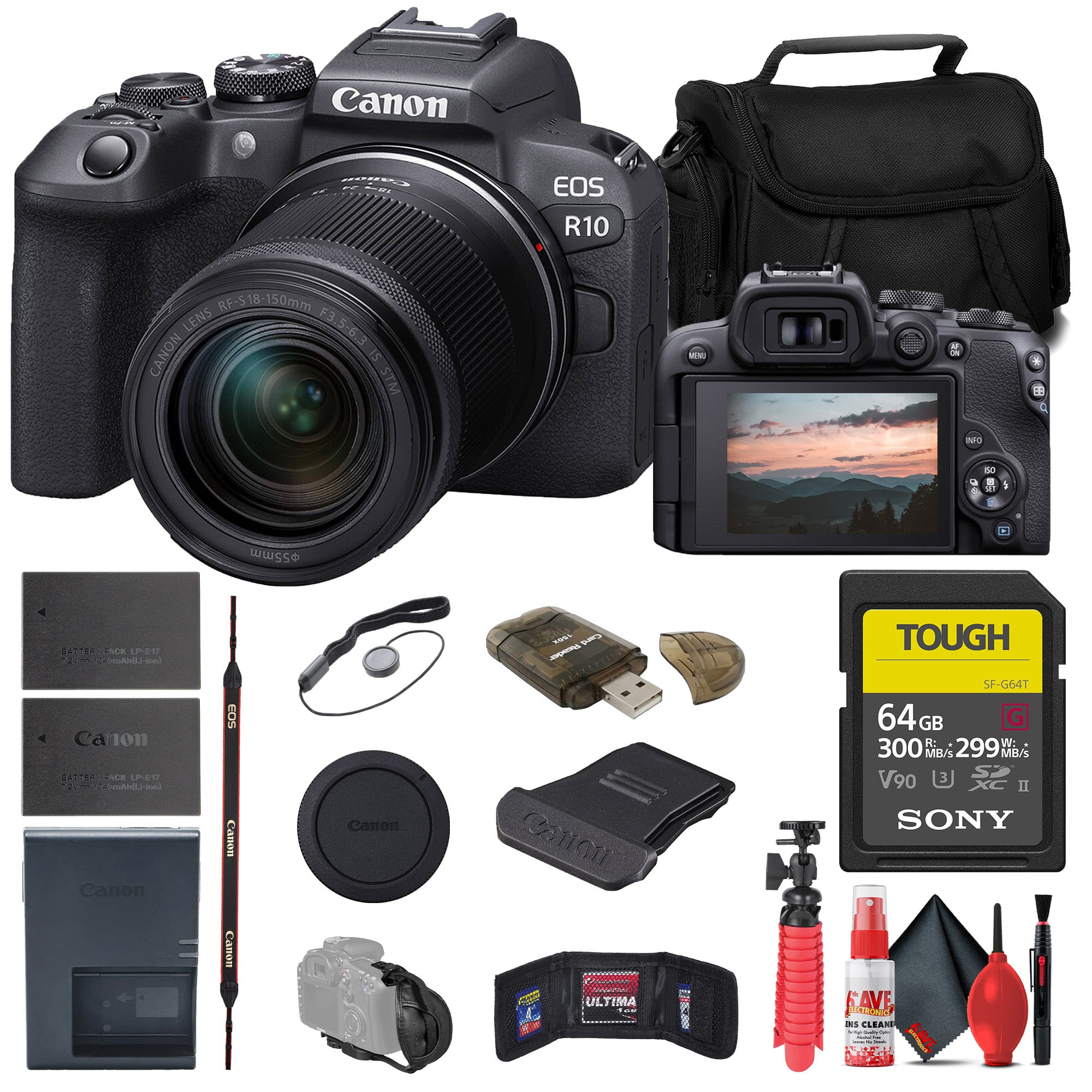 Canon - EOS R10 Mirrorless Camera W/ 18-150mm Lens + 64GB Card + Bag + More (International Version)
