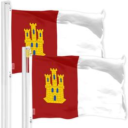 G128 - 2-Pack Spain (Castile-La Mancha) Flag — 3x5 ft Printed 150D Polyester with Brass Grommets, Indoor/Outdoor - Assorted Colors