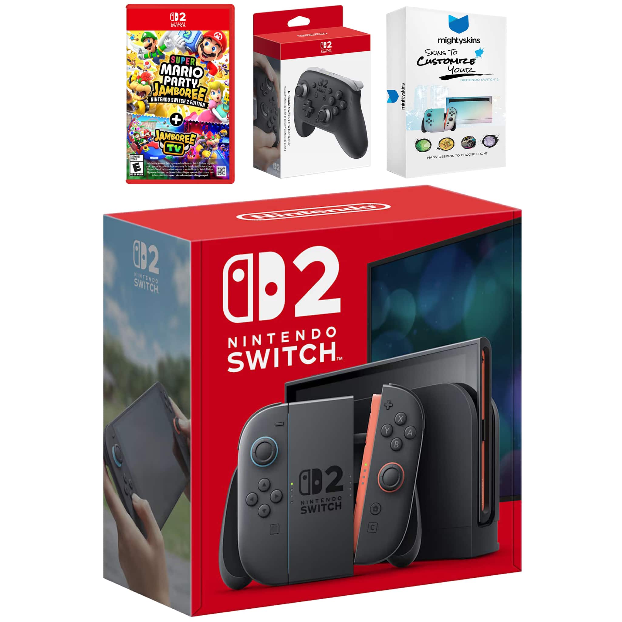 Switch 2 Video Game Console with Super Mario Party Jamboree, Pro Controller and MightySkins Code Bundle - Nintendo Switch 2