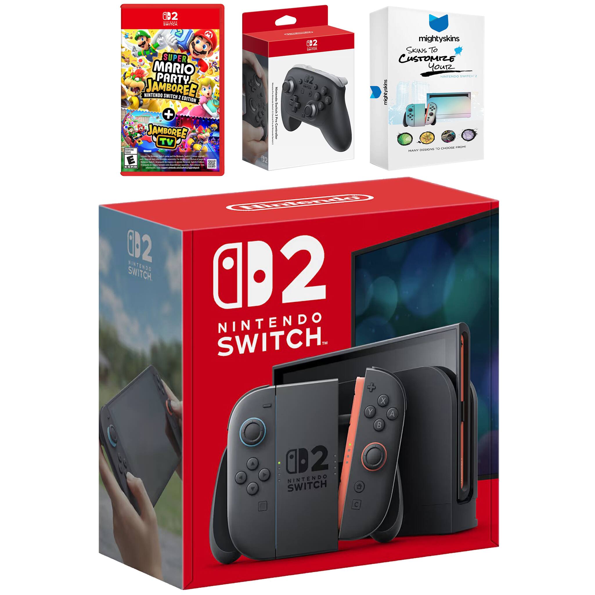 Switch 2 Video Game Console with Super Mario Party Jamboree, Pro Controller and MightySkins Code Bundle - Nintendo Switch 2