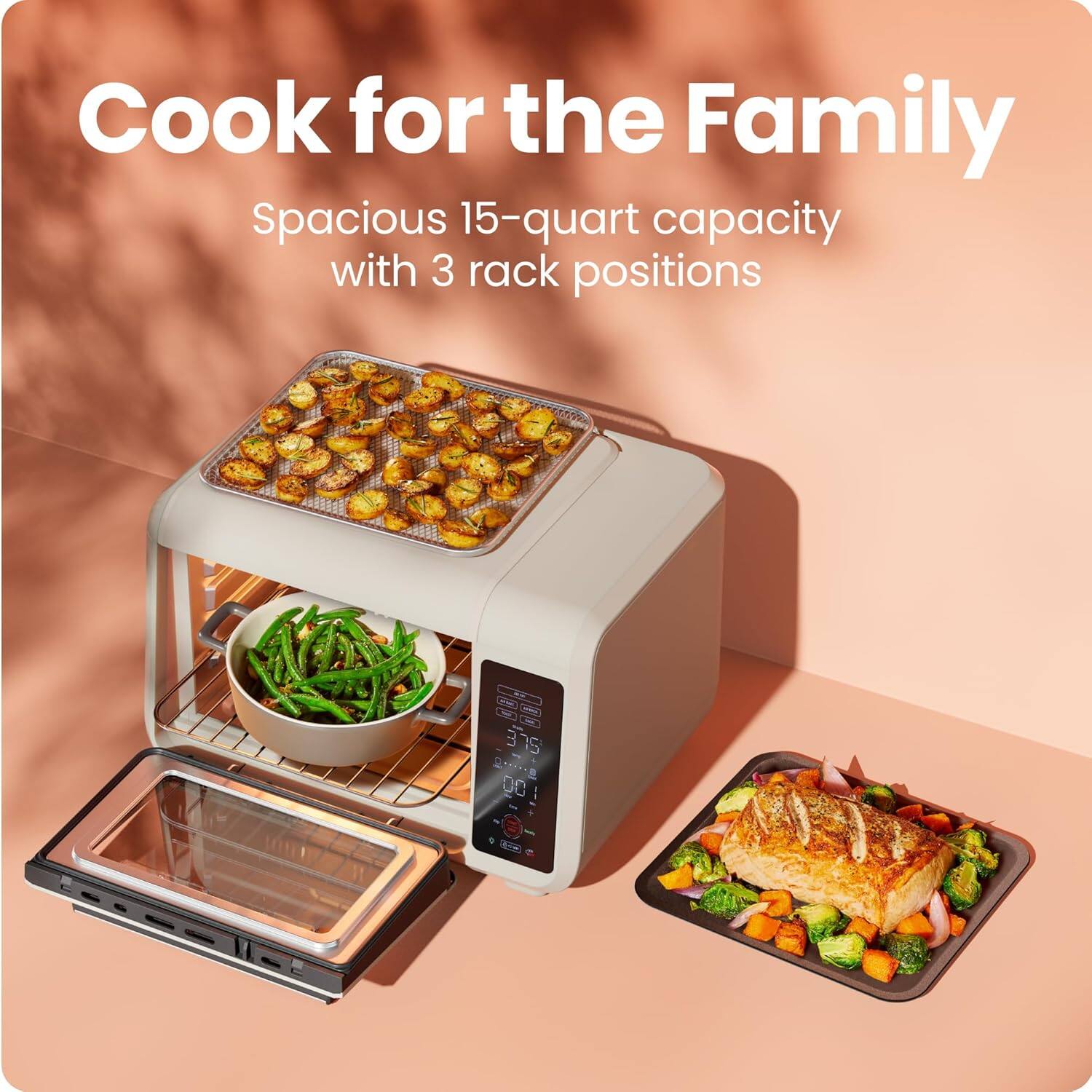 Cook for the Family

Spacious 15-quart capacity with 3 rack positions