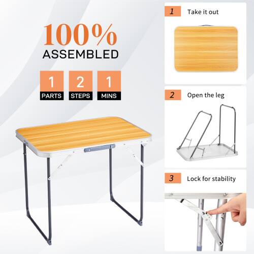 100% ASSEMBLED

1 PARTS
2 STEPS
1 MIN

1. Take it out
2. Open the leg
3. Lock for stability