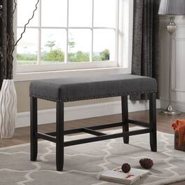 GOODSILO - Fabric Counter Height Dining Bench with Nailhead Trim and Footrest for Kitchen and Pub Settings - Gray