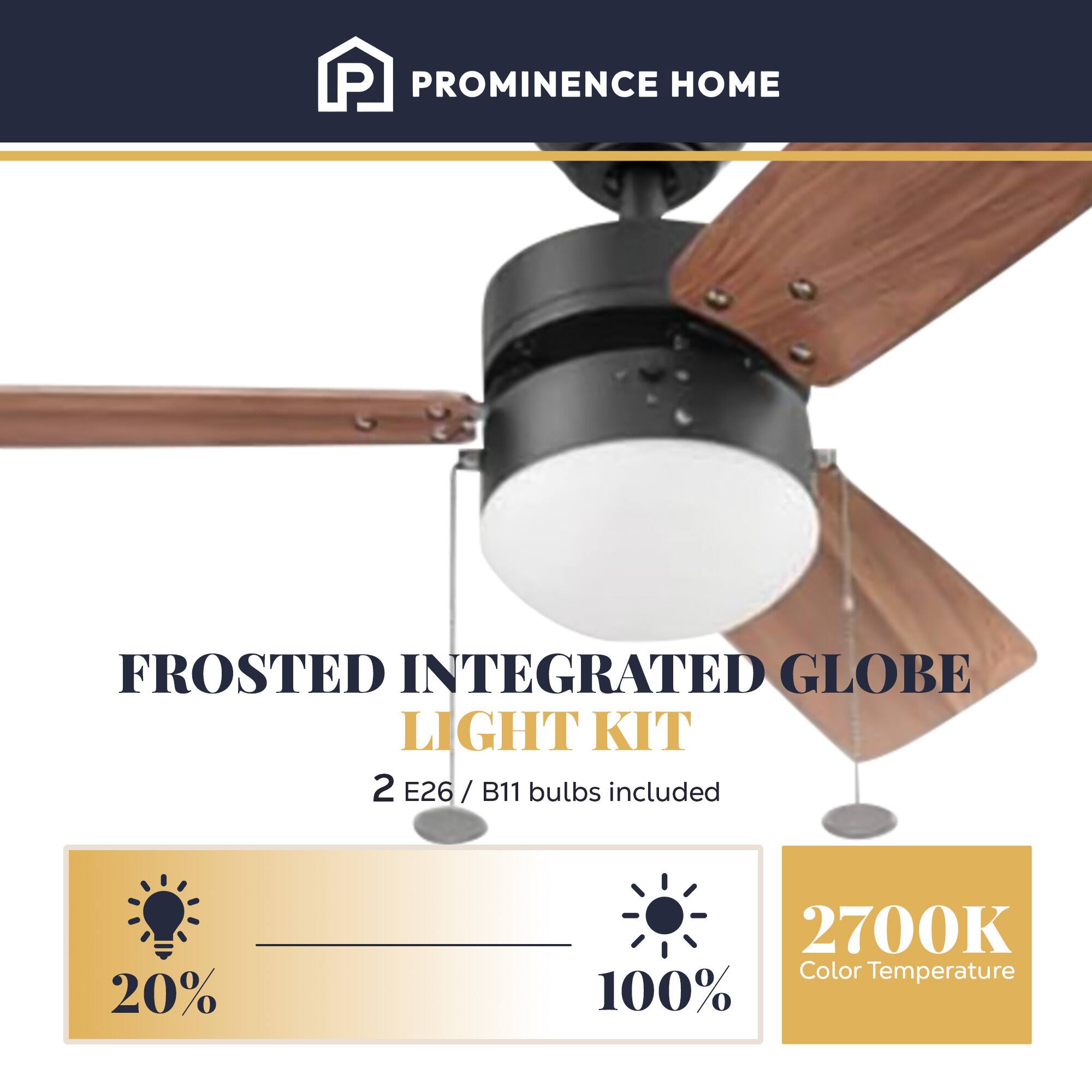 PROMINENCE HOME  
FROSTED INTEGRATED GLOBE LIGHT KIT  
2 E26 / B11 bulbs included  
20%  
2700K Color Temperature  
100%