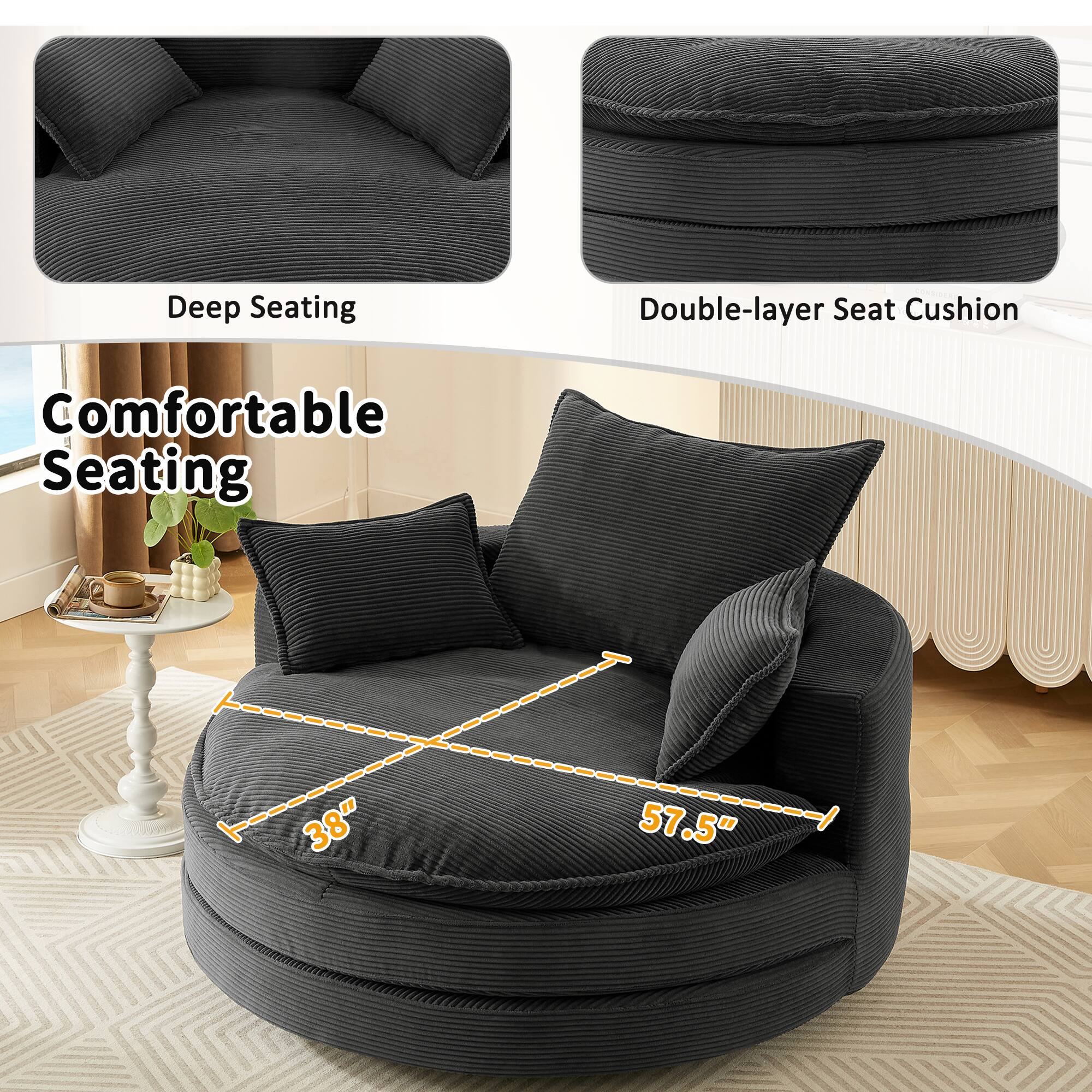 Deep Seating Double-layer Seat Cushion Comfortable Seating 38" x 57.5"