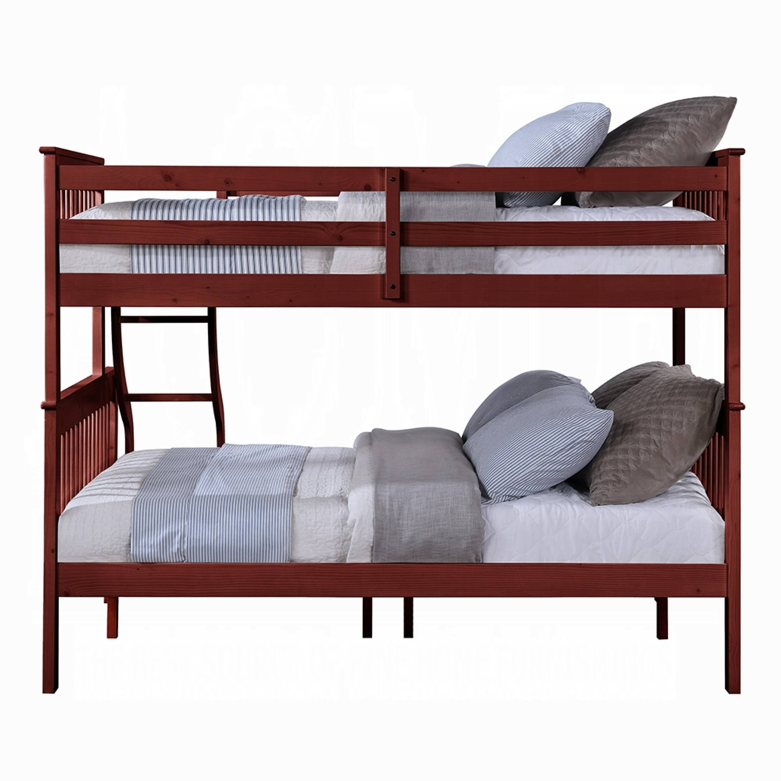 Alt View 2. Manhattan Lane - Rita Twin over Full Bunk Bed, Slatted Frame, Fixed Ladder - Cherry Brown.