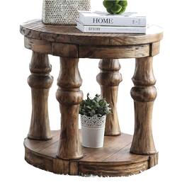 Manhattan Lane - Transitional Round End Table with Open Shelf and Turned Legs - Brown