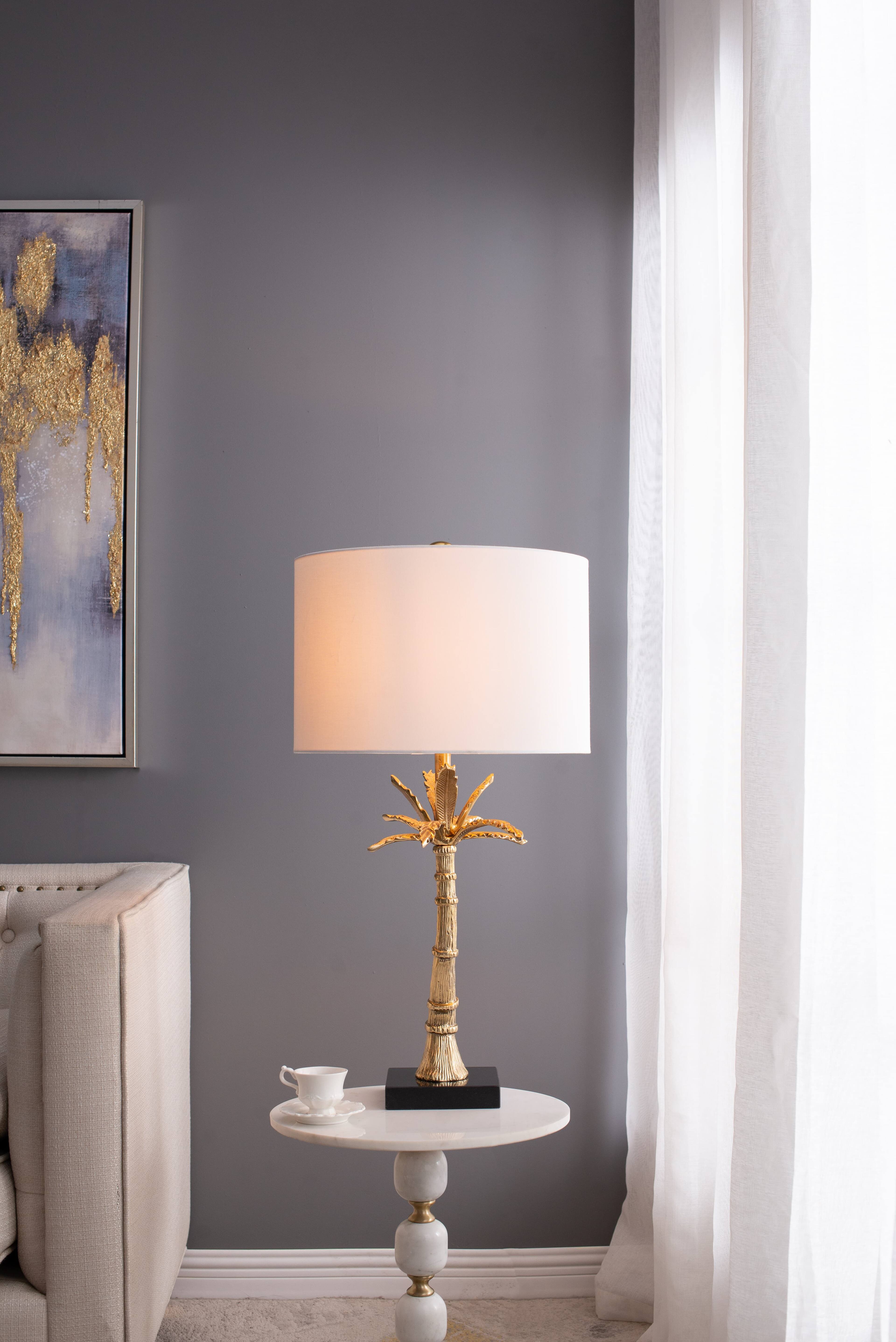 Back. Luckbyte - D16x31" Leaf Lamp Marble Base Gold Lamp Shade Assembly Required.