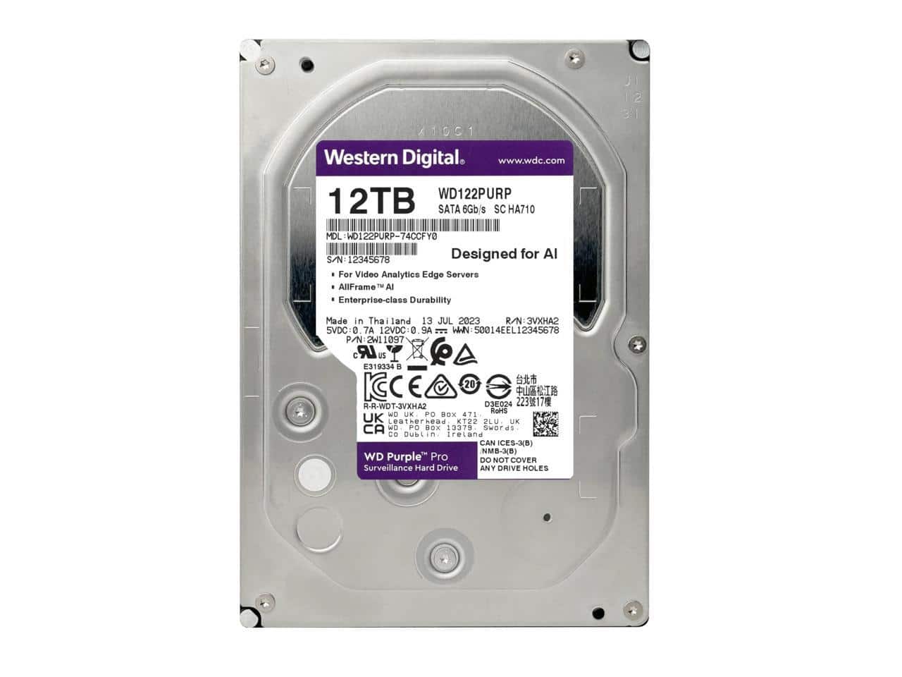 Western Digital WD Purple Pro WD122PURP 12TB 7200 RPM 512MB Cache