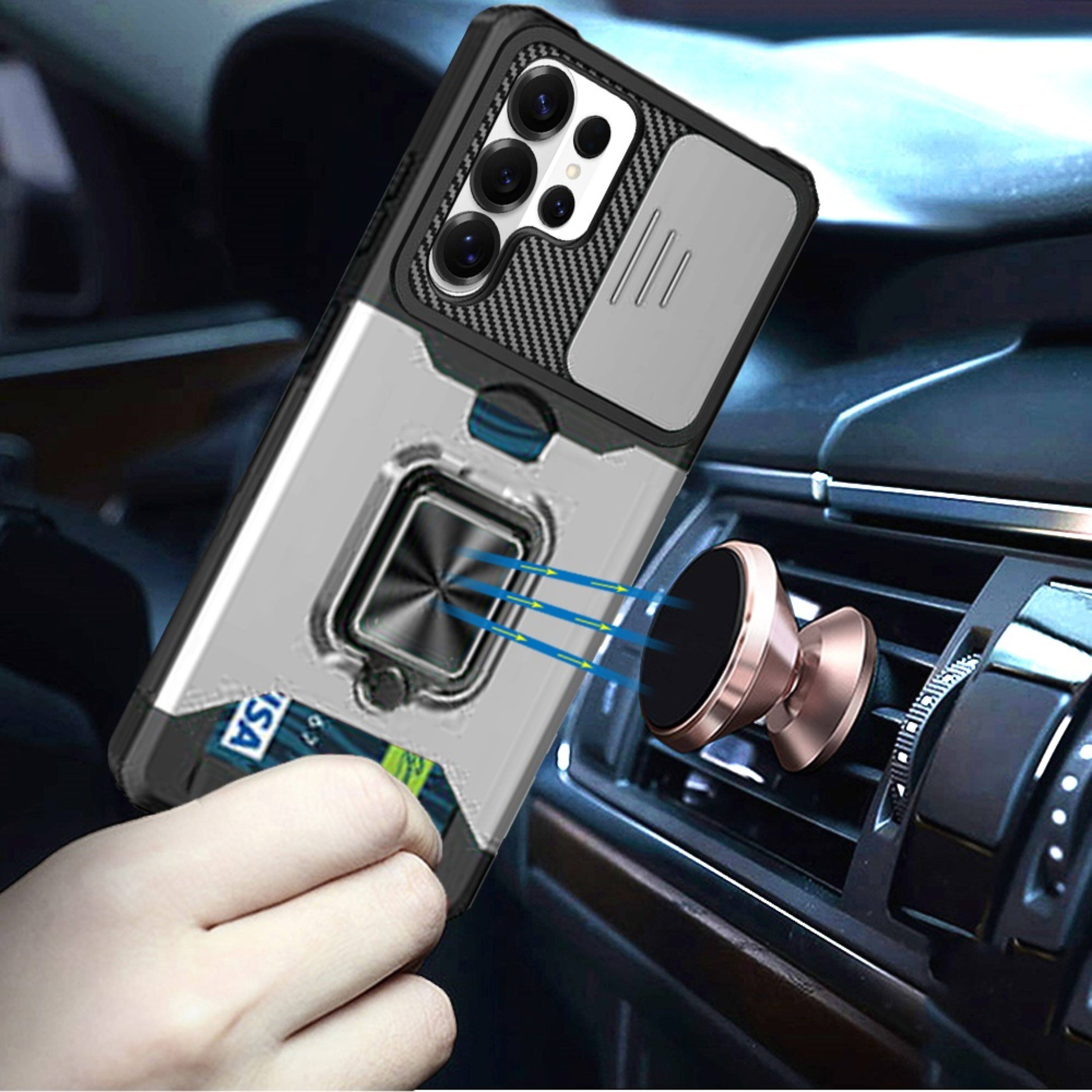 Left. Kitcheniva - Multi-Use Card Holder Camera Lens Cover Phone Case With Tempered Glass For Samsung Galaxy S26 Ultra Silver - Silver.