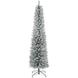 PULUZ - 7ft Artificial Christmas Tree, Snow Flocked Branches, Metal Base, Pencil Xmas Tree - Green