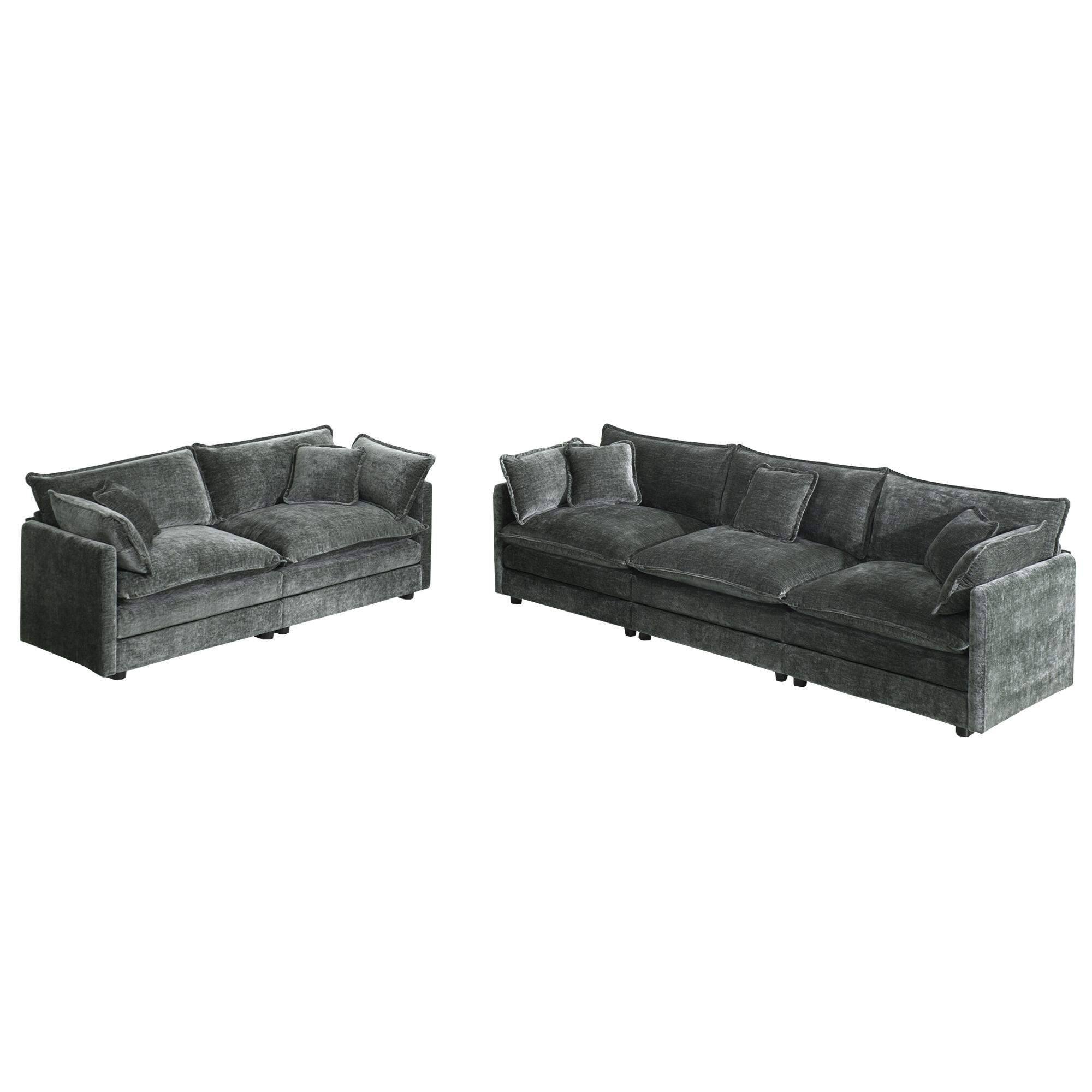 Front. LOVMOR - Sofa Set of 2 Chenille Couch 23 Seater Sofa Set Deep Seat Sofa Modern Sofa Set for Living Room Gray Chenille - Gray.