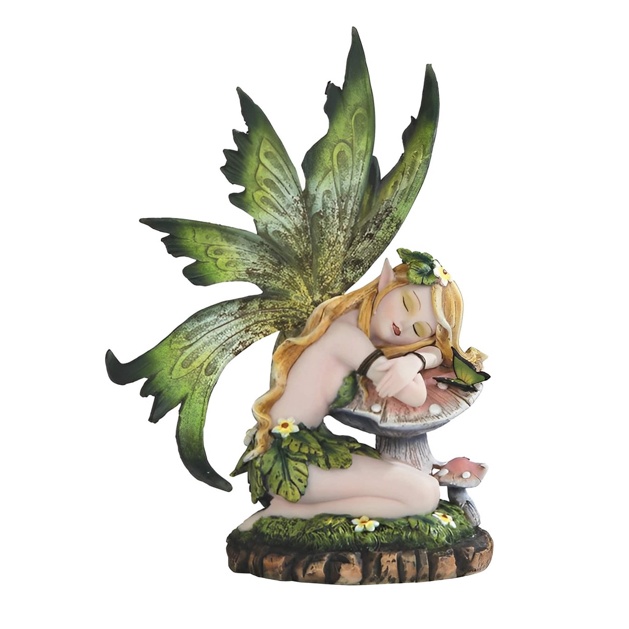 FC Design - 6"H Butterfly Wings Forest Fairy Sleeping on Mushroom Figurine Statue Desk Tabletop Home Decor Gift - Multi-Color