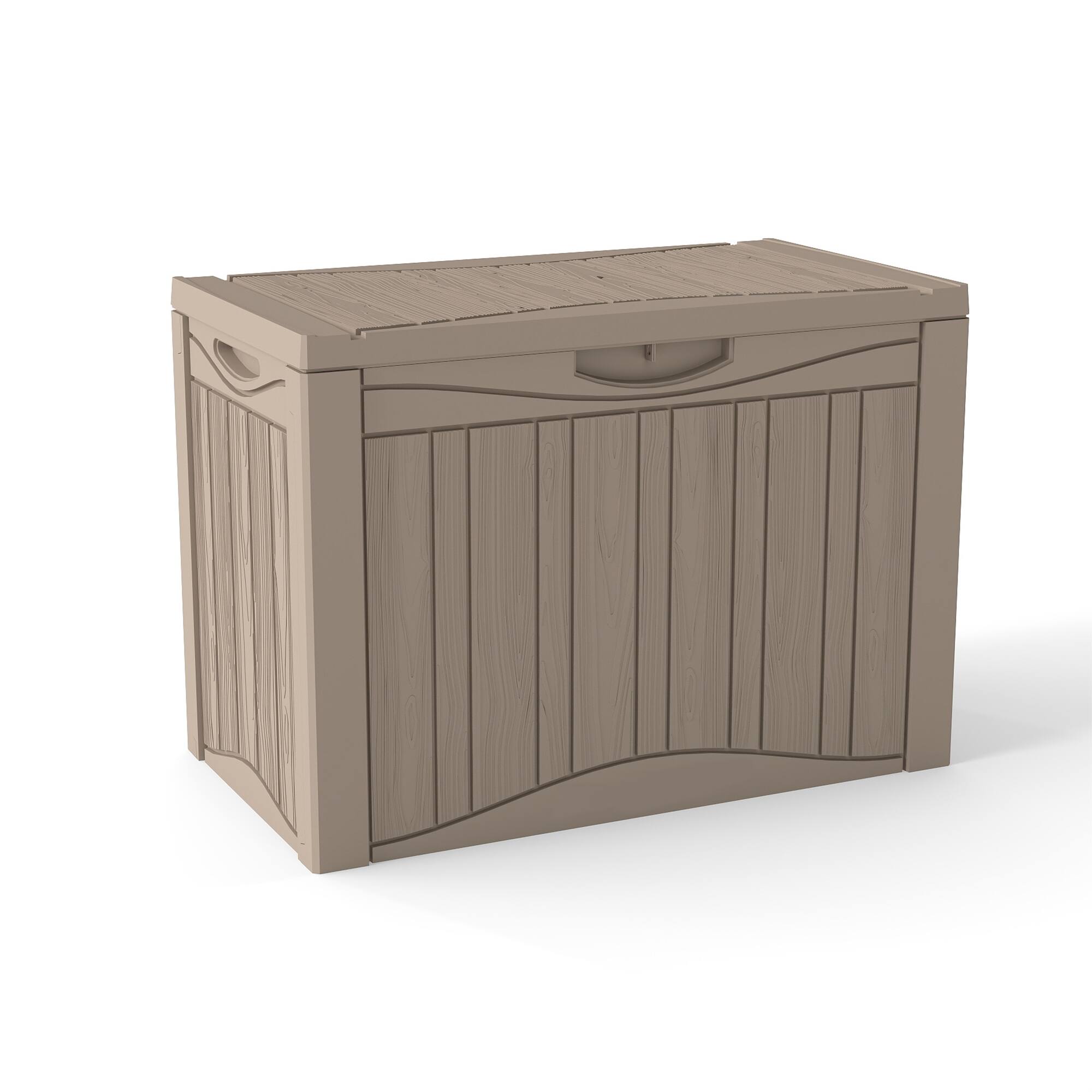 Front. Decksplore - 45 Gallon Lockable Resin Deck Box - Brown.