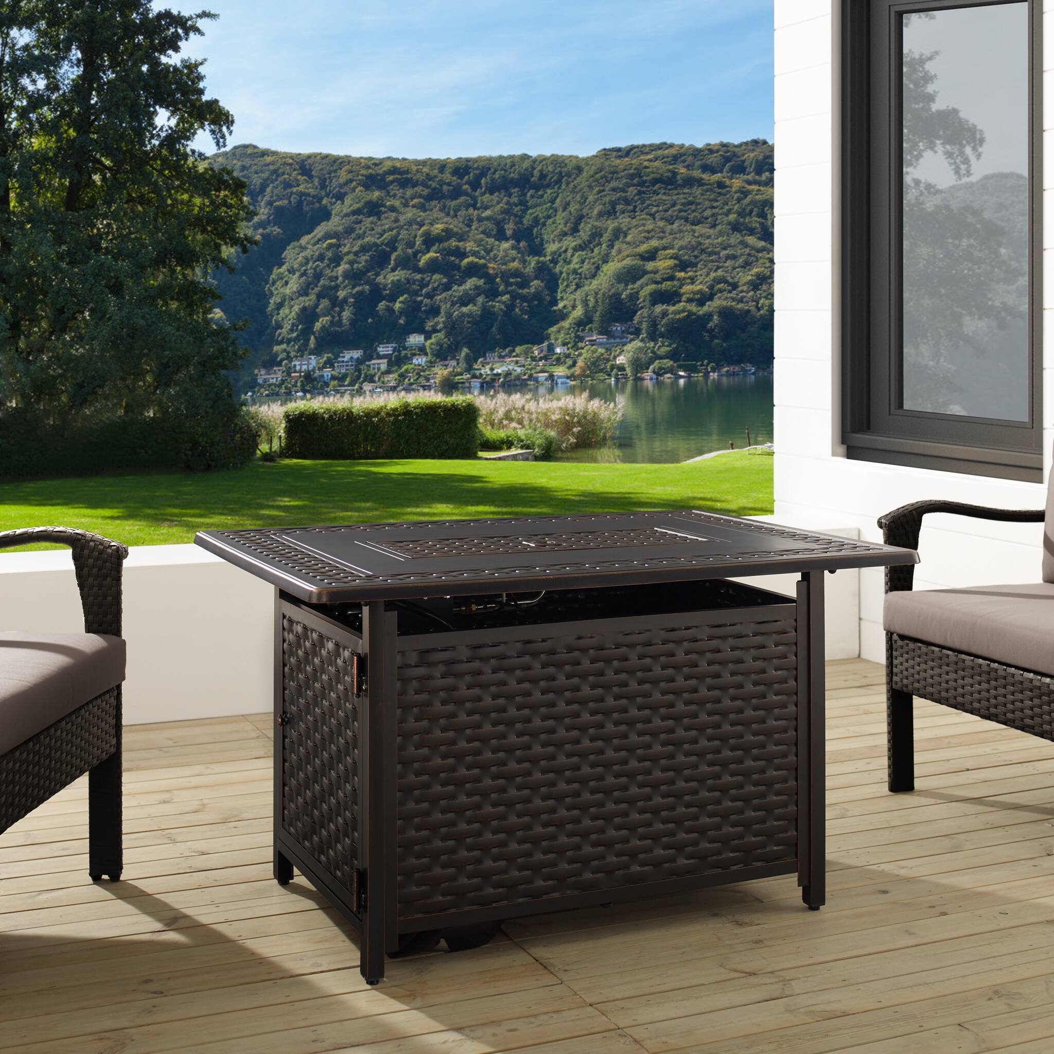 Alt View 18. Fire Sense - Albany Aluminum Rectangular LPG/NG Fire Pit - Antique Bronze.