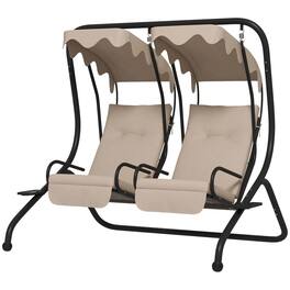 Resenkos - 2-Seater Swing With Canopy, Patio Garden Swing, Poolside Relaxation, Backyard Seating, Beige