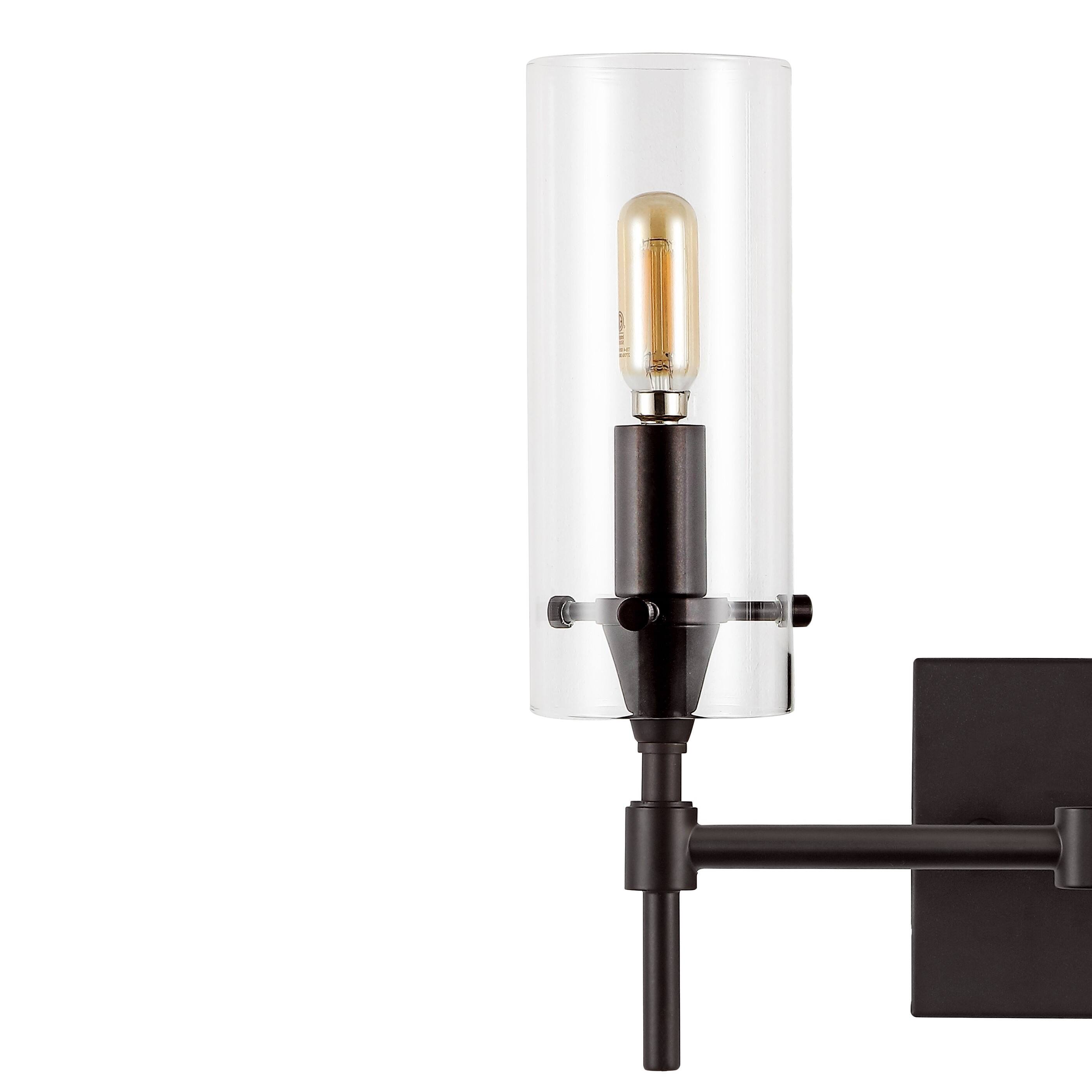 Alt View 4. Jonathan Y - Cato 13.5" 2-Light Bohemian Farmhouse Iron/Glass LED Vanity, Oil Rubbed Bronze/Clear - Oil Rubbed Bronze.