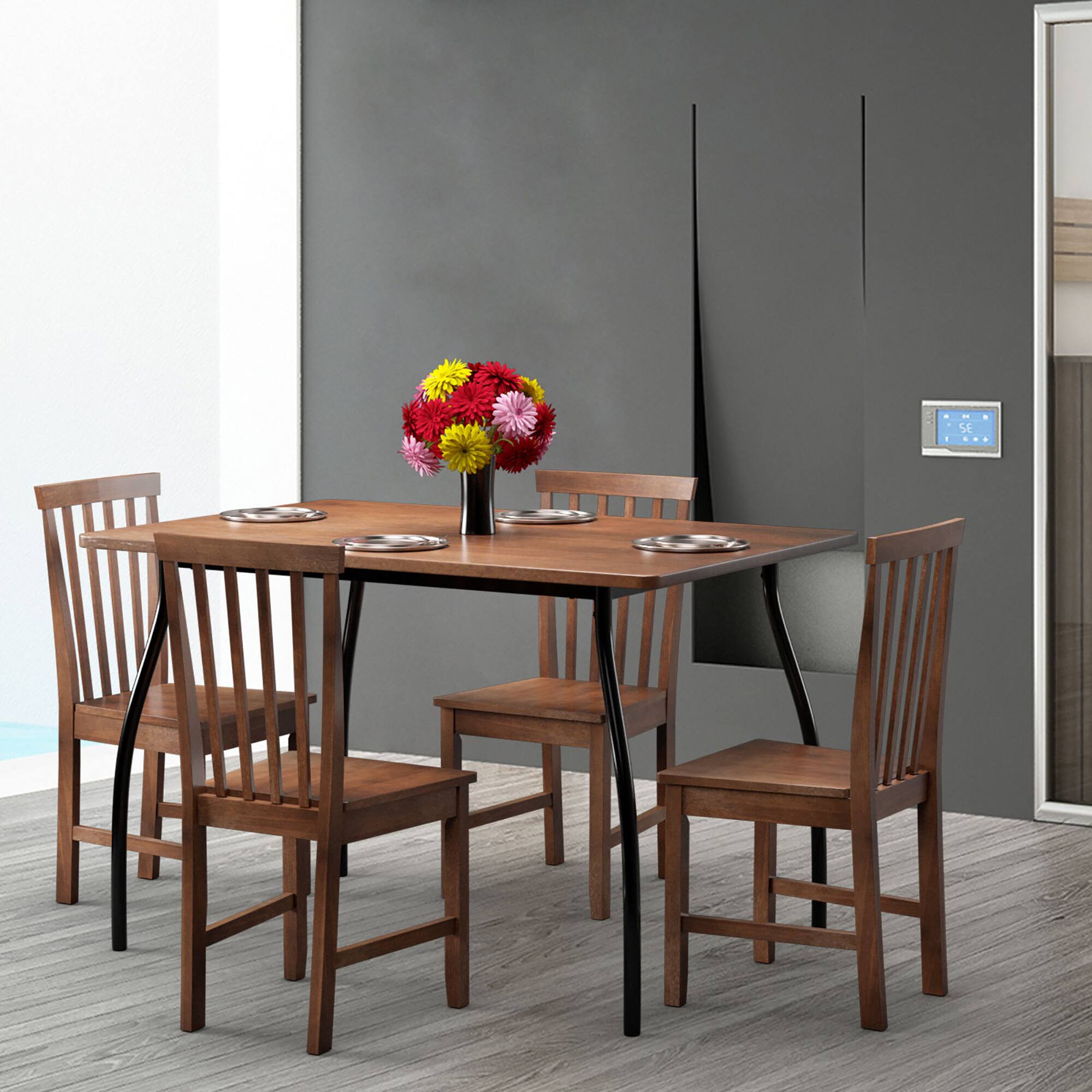 Alt View 1. Costway - Costway 4 PCS Dining Chair Kitchen Spindle Back Side Chair with Solid Wooden Leg - Walnut.