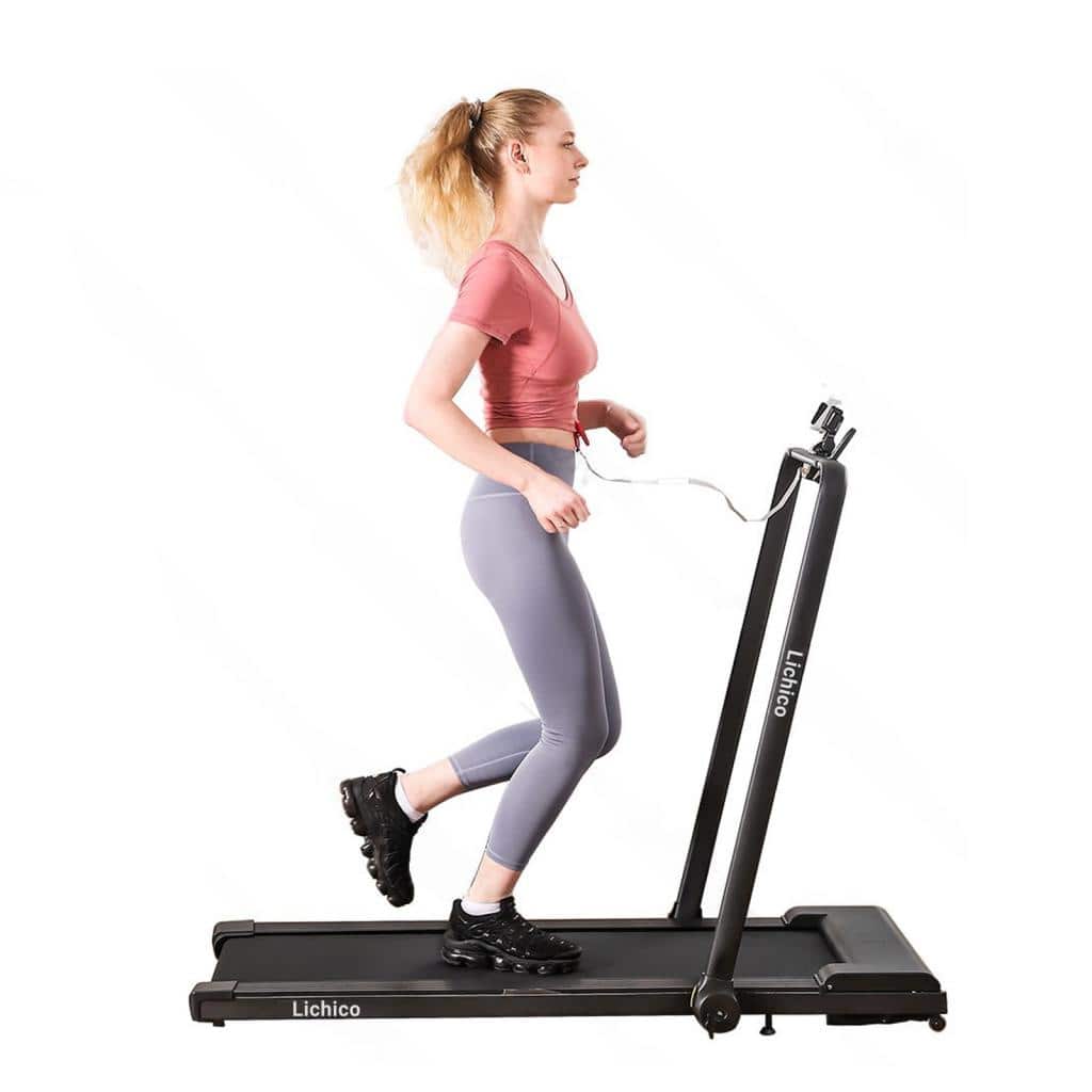 LICHICO - 2 in 1 Portable Folding Treadmill, 3.0HP Brushless Motorized Electric Walking Treadmill - black
