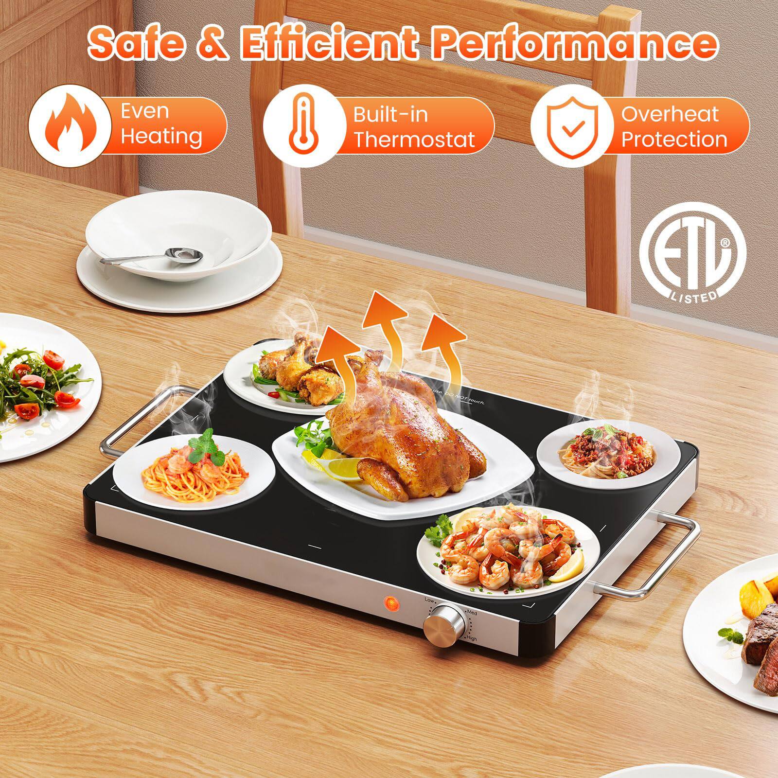 Safe & Efficient Performance

- Even Heating
- Built-in Thermostat
- Overheat Protection

ETL LISTED