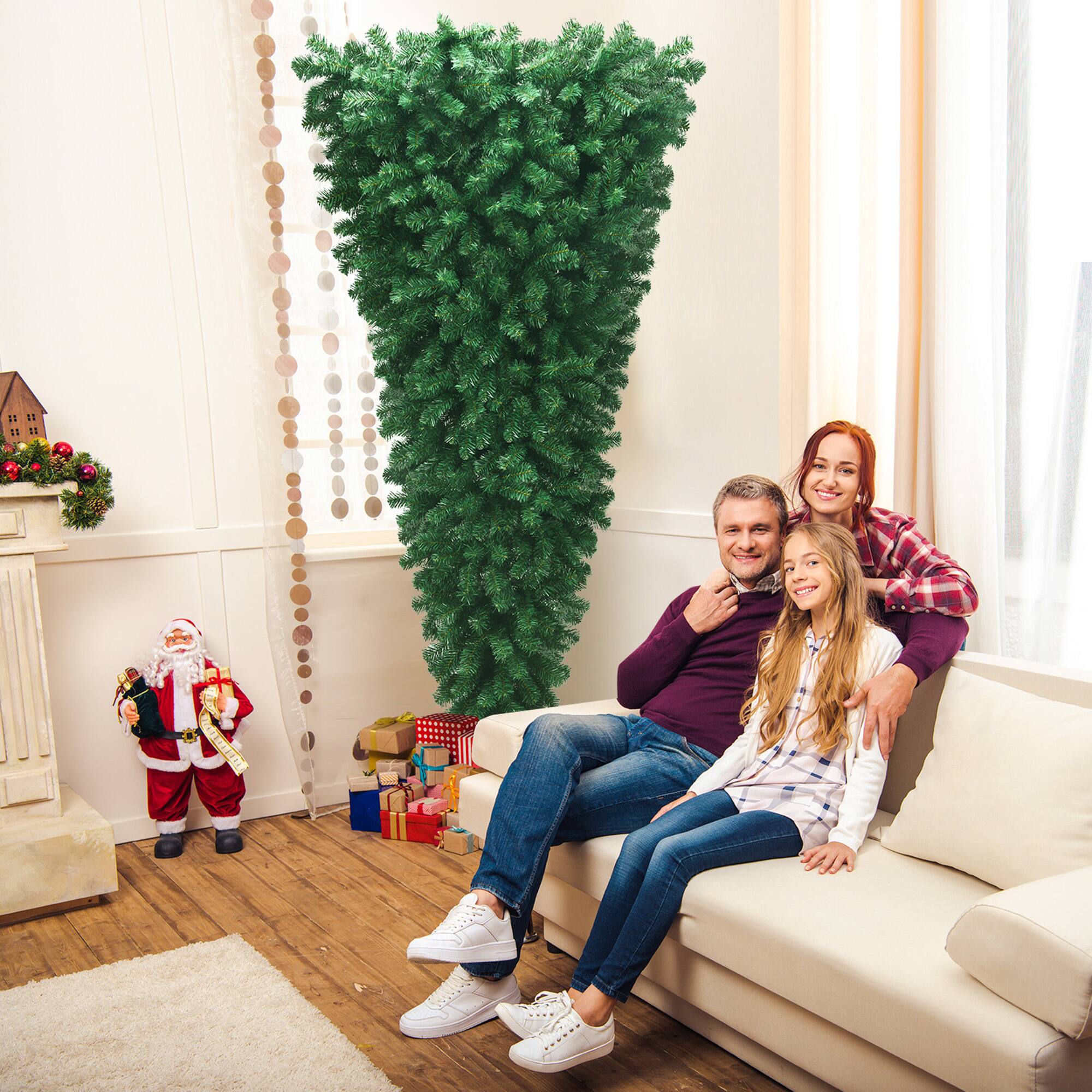 Alt View 3. Gymax - Gymax 7ft Artificial Upside Down Christmas Tree Holiday Decoration w/ Metal Stand - Green.