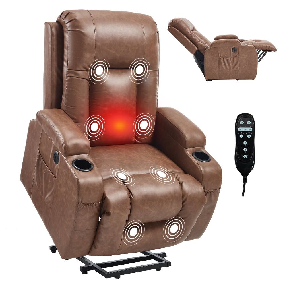 Alt View 8. Ropilly - Ropilly Brown PU Leather Power Lift Recliner for Elderly Heavy Duty Lift Chair 350 LBS - Brown.