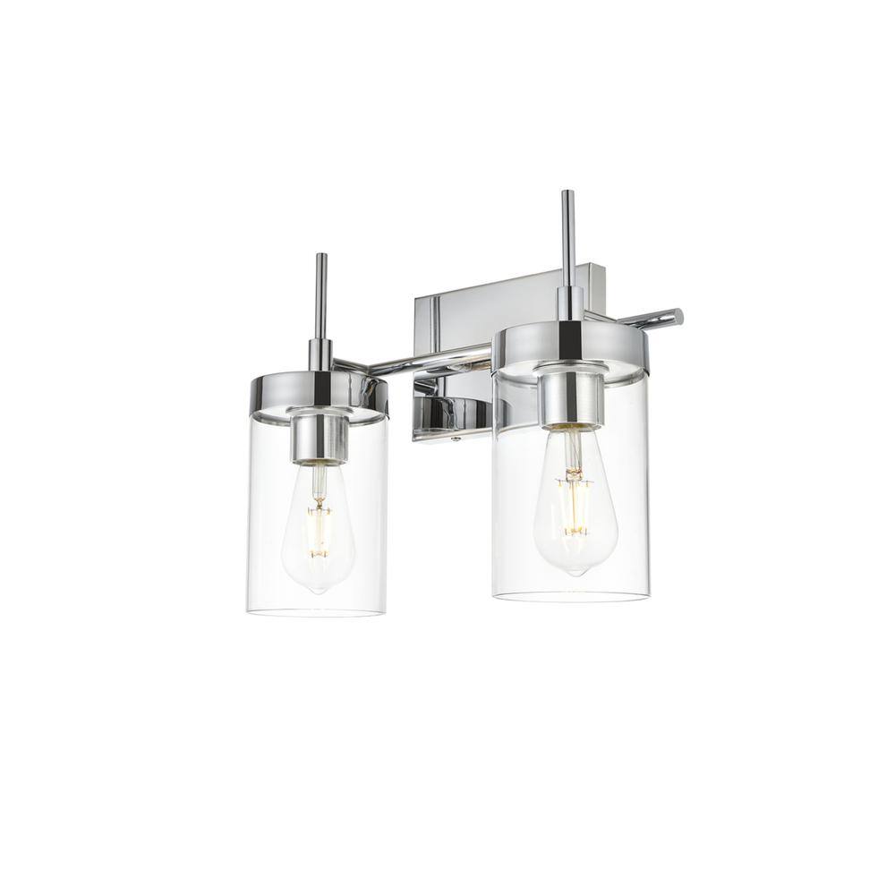 Alt View 1. Living District - Benny 2 light Chrome and Clear Bath Sconce - Chrome And Clear.