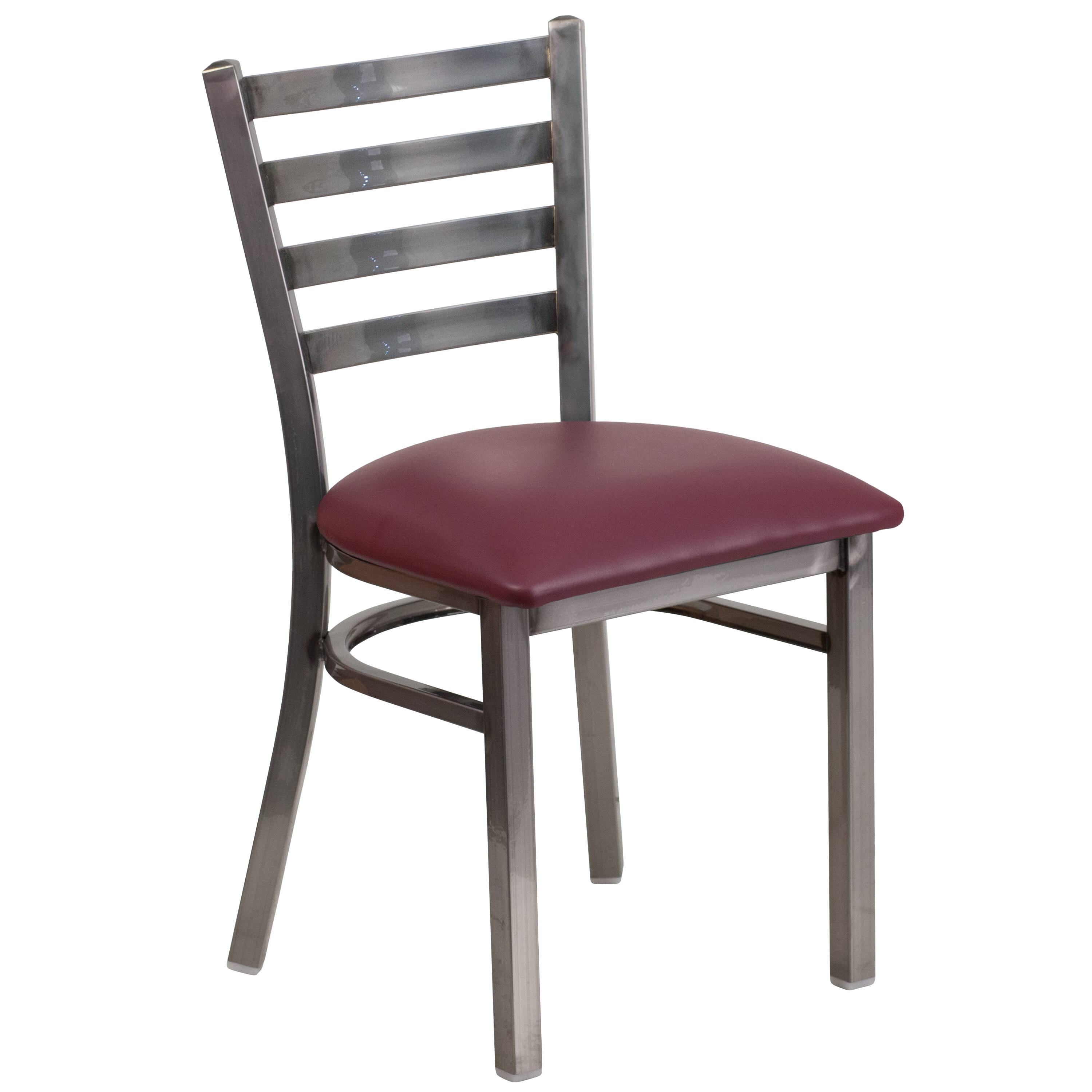 Alt View 7. Emma + Oliver - 2 Pack Clear Coated Ladder Back Metal Restaurant Chair - Burgundy Vinyl Seat/Clear Coated Metal Frame.