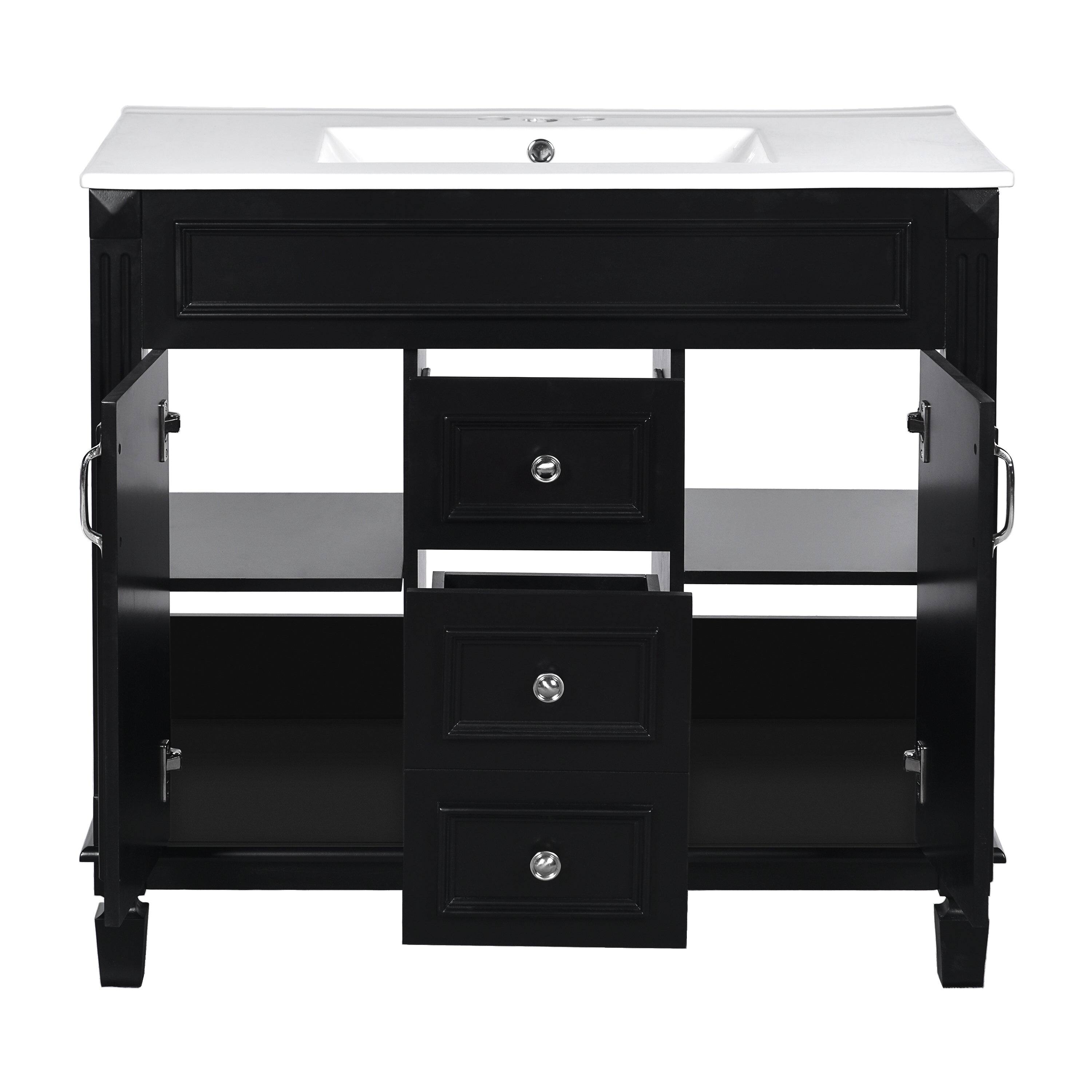 Alt View 9. Boyel Living - 36 Inch Bathroom Vanity with Ceramic Sink 2 Doors 2 Drawers Black - Black.
