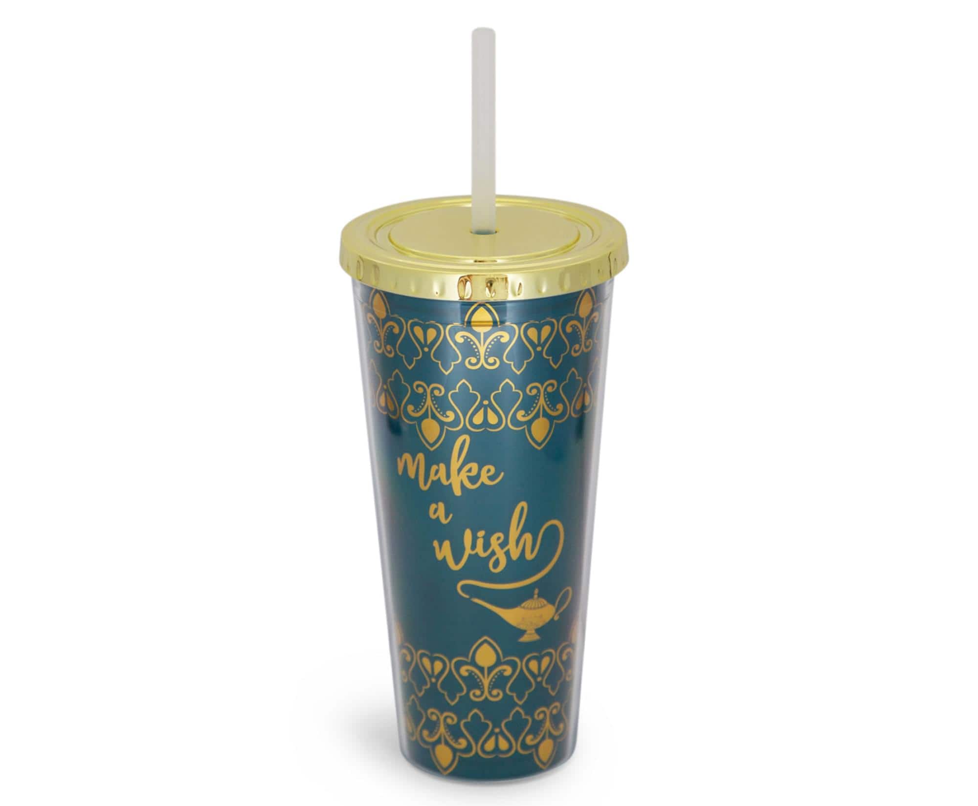 Photos - Mug / Cup Disney  Aladdin "Make A Wish" Reusable Carnival Cup with Lid and Straw | Holds 16 Ounces - Blue DY13228 