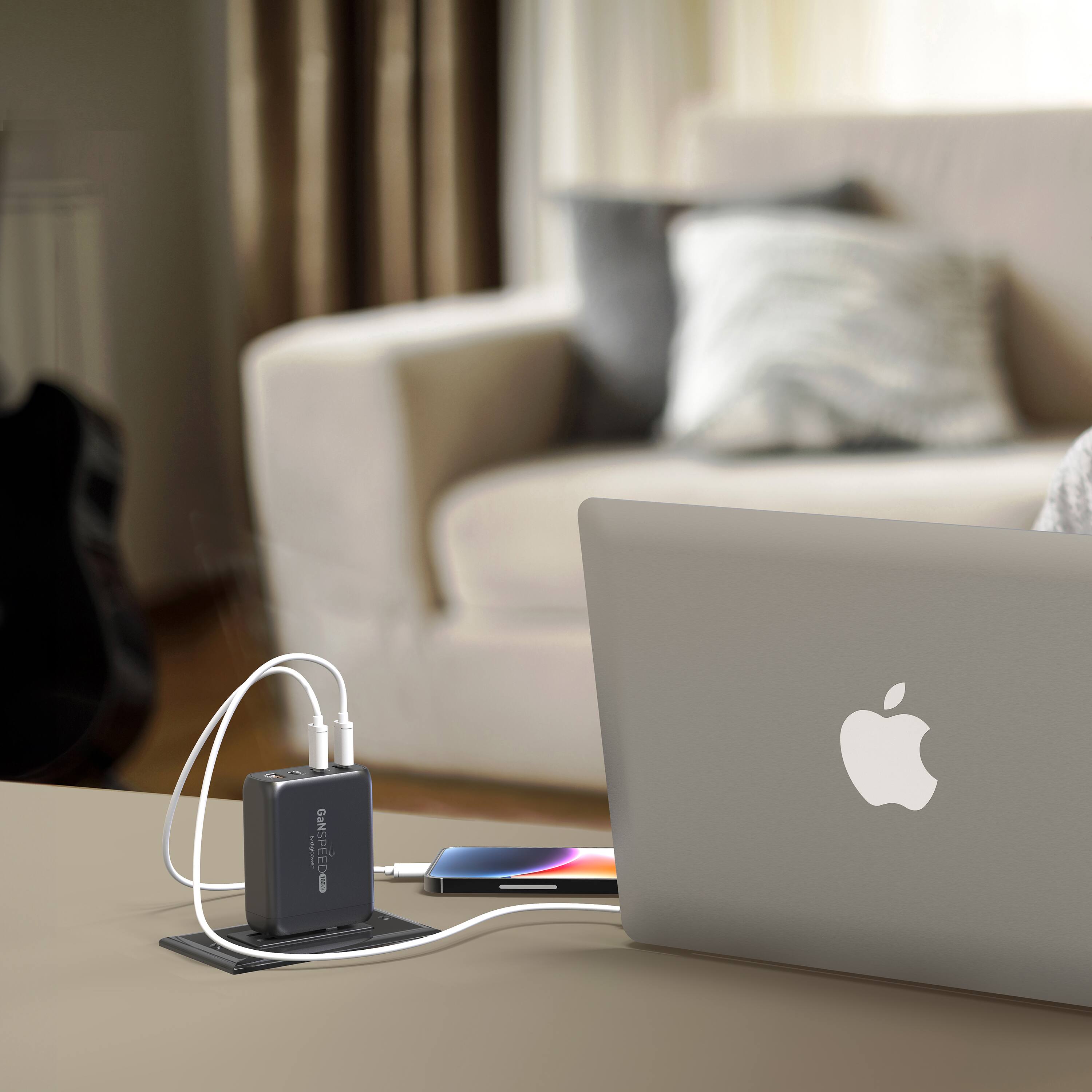 Angle. Digipower - DigiPower GaN Speed 100W USB-C and USB-A Charger – Ultra Compact & High-Speed Charging - Black.