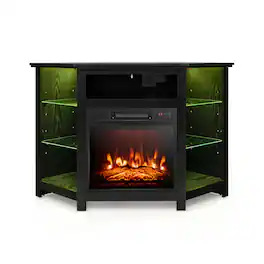 Sugift - Fireplace Corner TV Stand with LED Lights and Smart APP Control for 50 Inches TV - Black