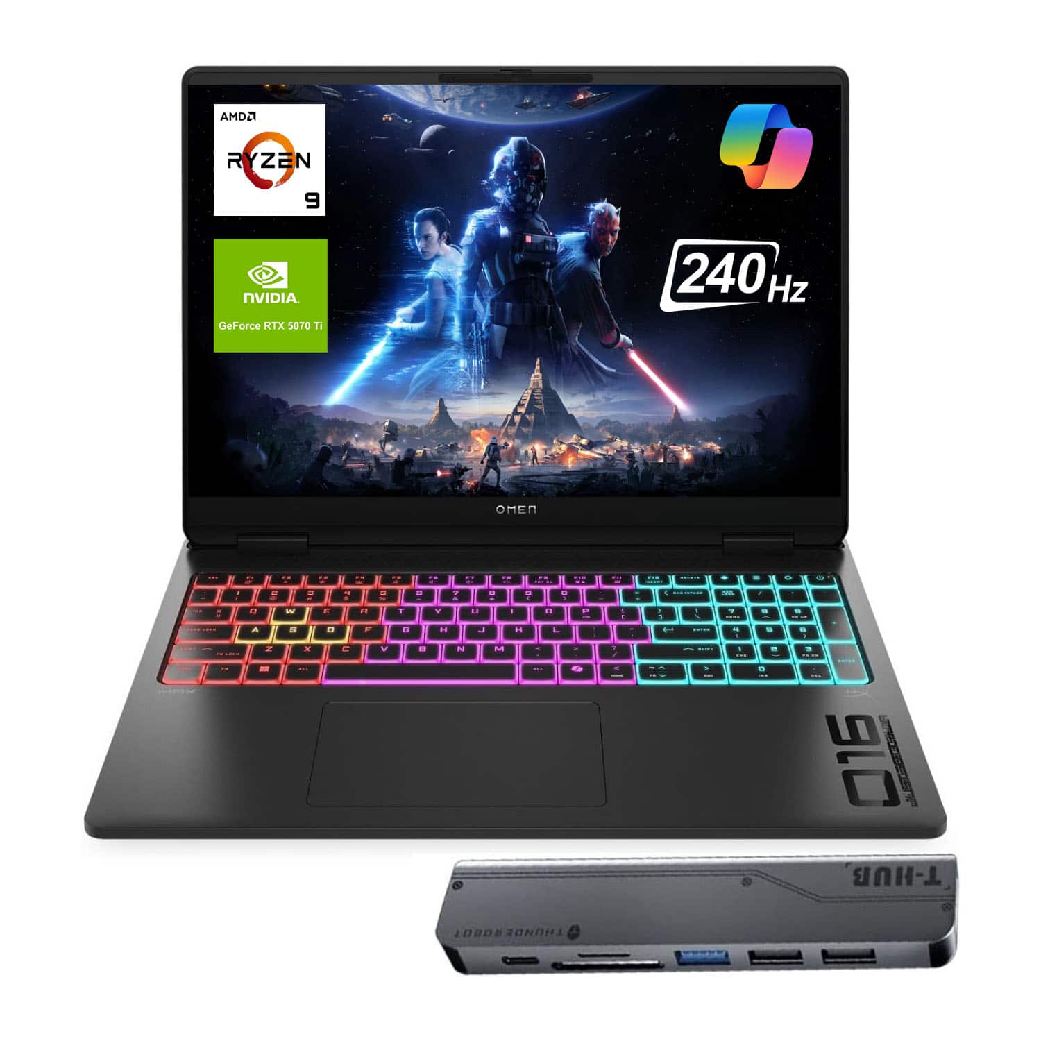 HP - Omen MAX 16" WQXGA Laptop - AMD Ryzen AI 9 HX 375 - 64GB RAM - 4TB SSD - NVIDIA GeForce RTX 5070 Ti - 7 in-1 USB-C Hub - Black
