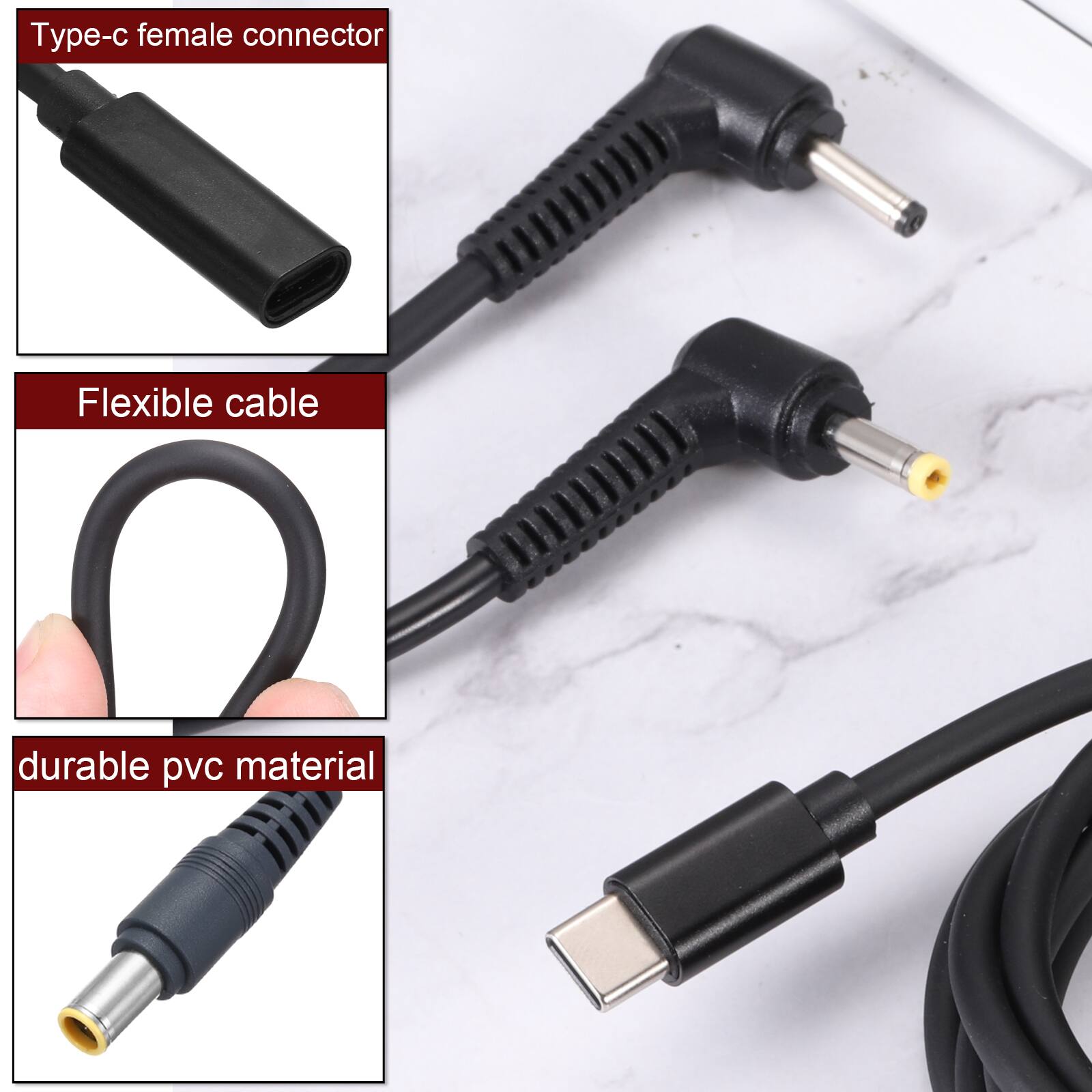 Type-c female connector  
Flexible cable  
Durable PVC material