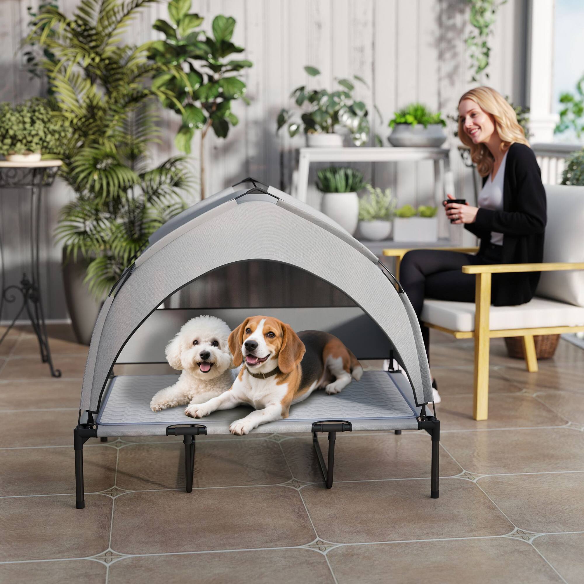 Alt View 5. Pawhut - Elevated Bed, Raised Pet Bed with Removable Canopy, Breathable Mesh,  Portable Pet Cot, 36" x 29.5" x 35" - Light Gray.