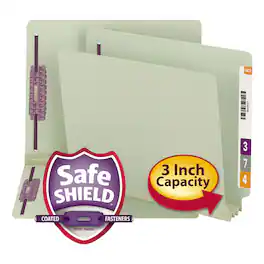 Smead Manufacturing - End Tab Pressboard Folders, Coated Fasteners, 3" Expansion, Letter Size, Gray-Green, 25/Box
