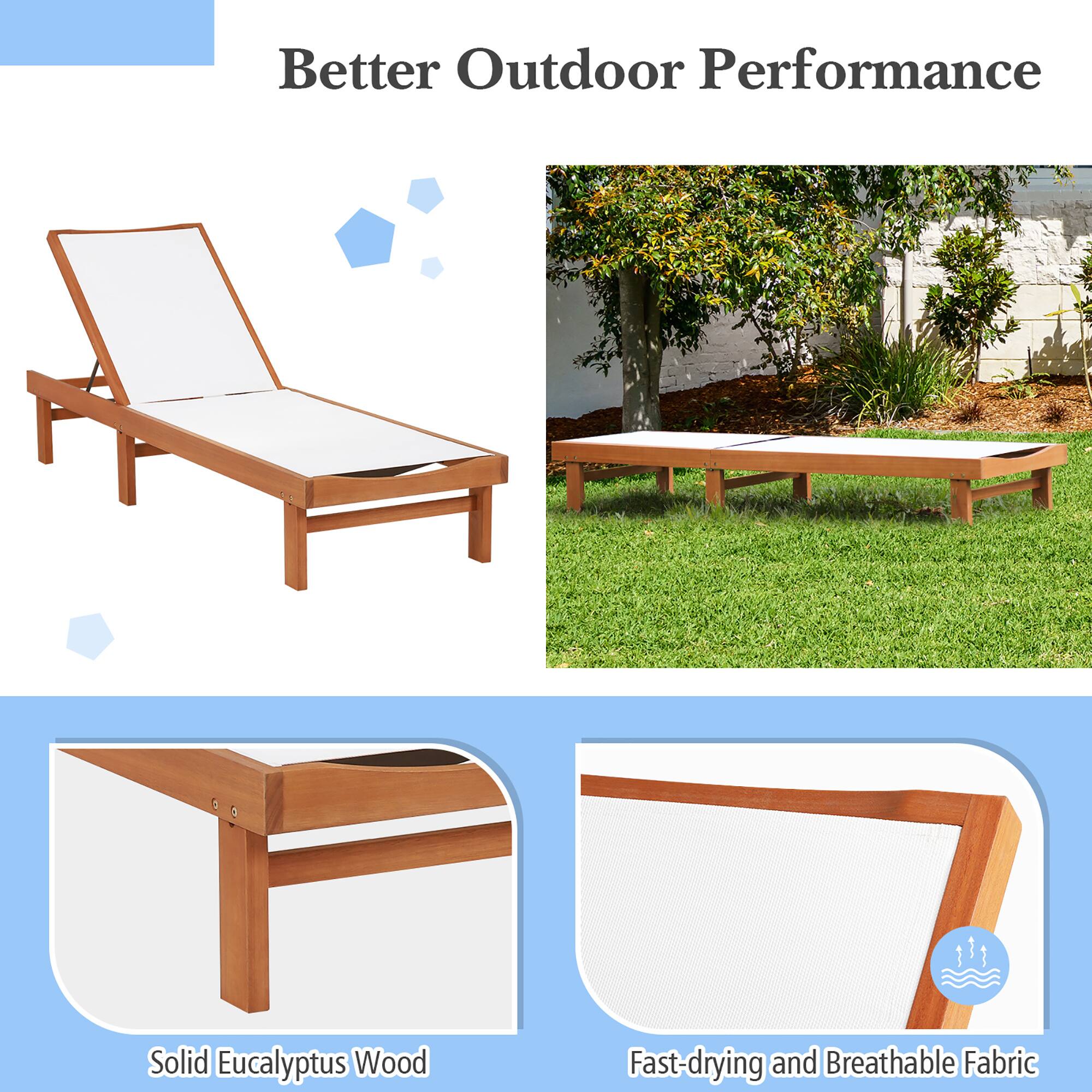 Better Outdoor Performance
Solid Eucalyptus Wood
Fast-drying and Breathable Fabric