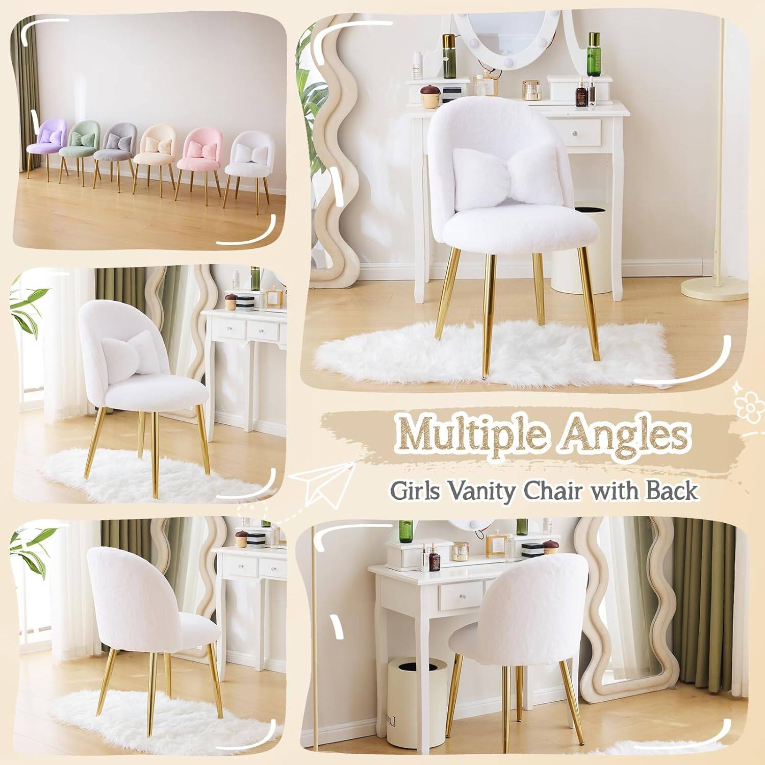 Multiple Angles Girls Vanity Chair with Back