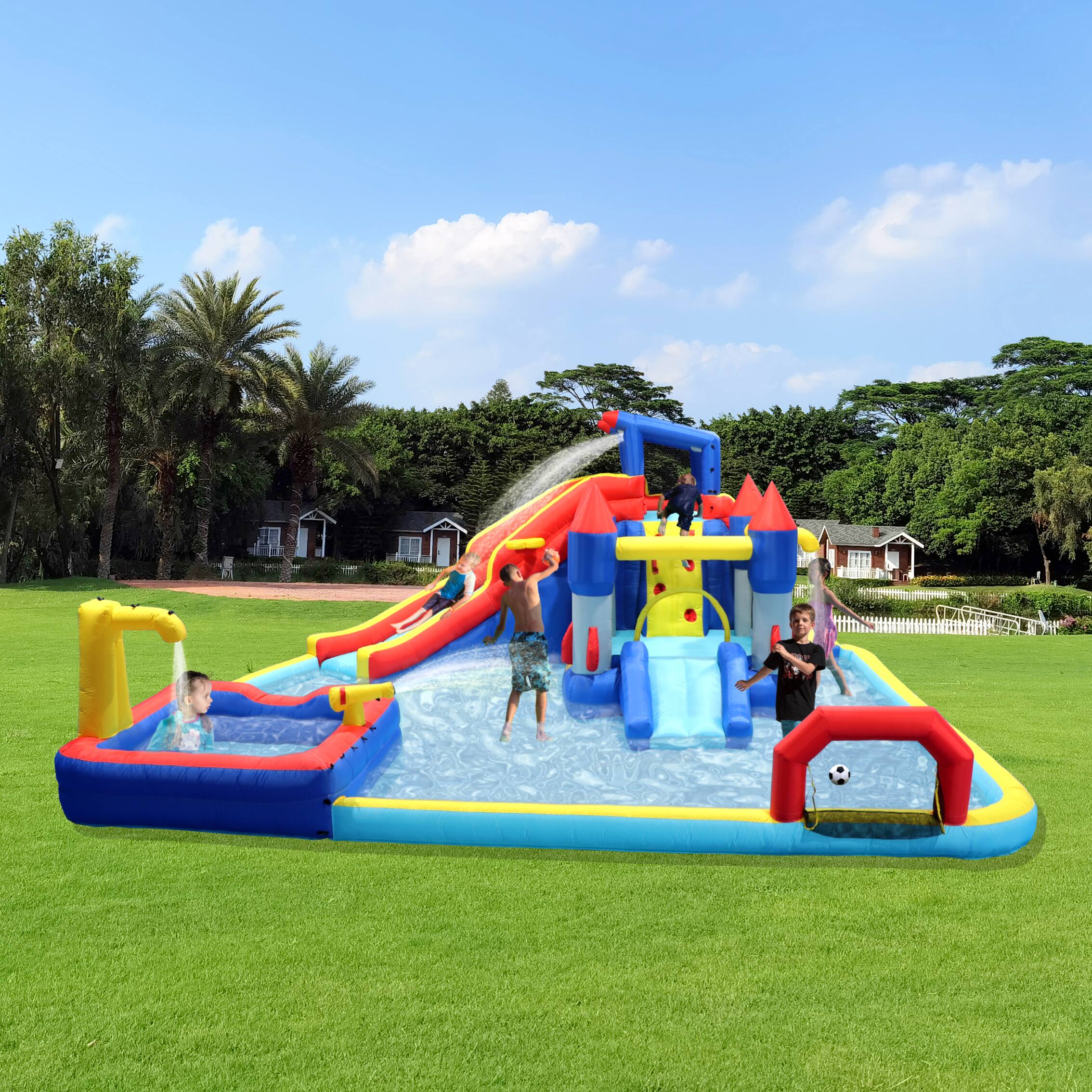Alt View 6. Loheer - Loheer 10 in 1 Inflatable Water Park Bouncing House with Dual Splash Pools Climbing Wall and Water Gun for Kids Backyard.