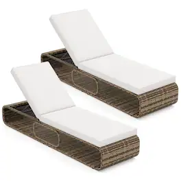 Costway - 2 PCS Outdoor Chaise Lounge Chair with Adjustable Backrest Cushion and Storage - Mix Brown,Off White