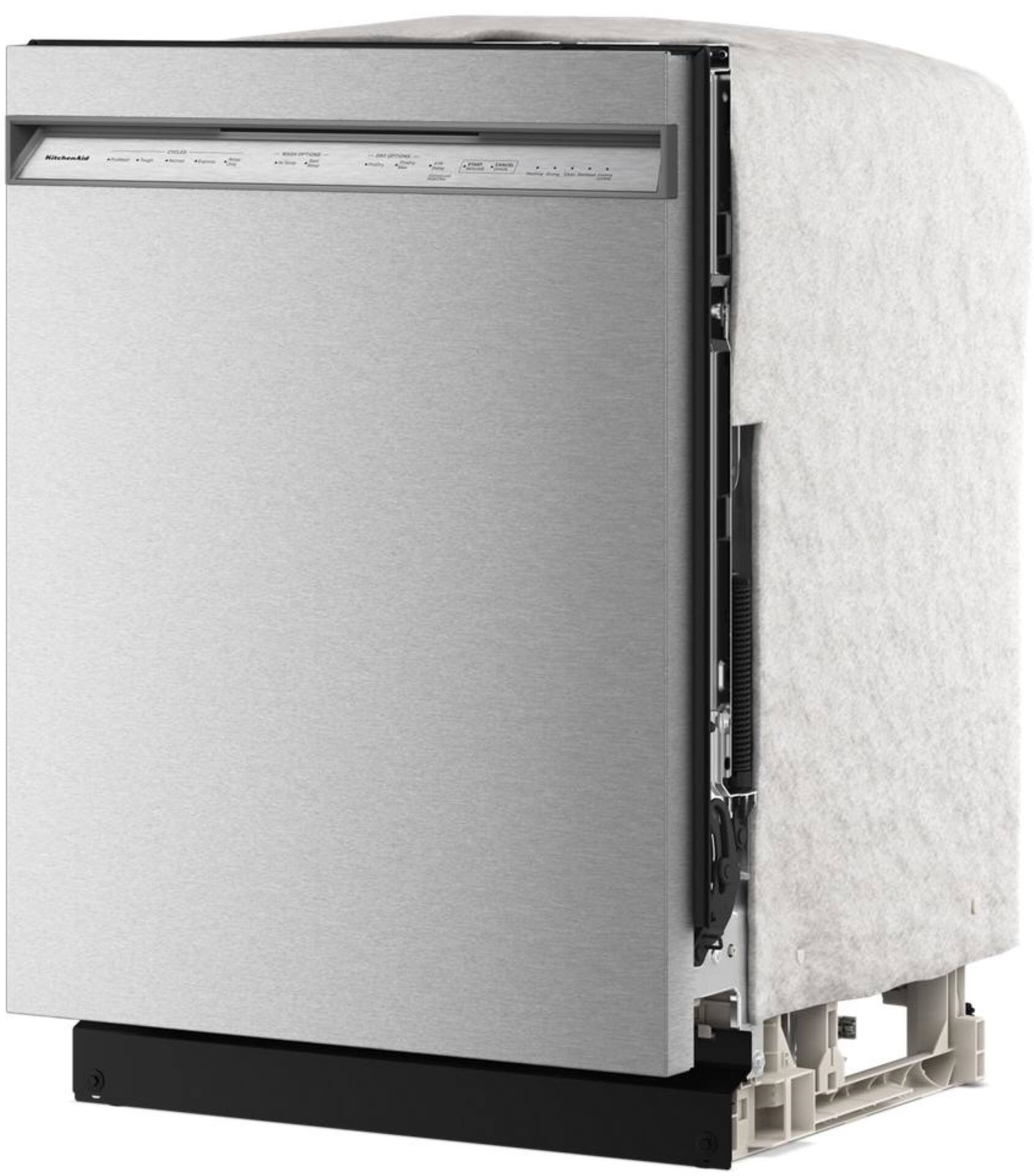 Left. KitchenAid - 24" Front Control Built-In Stainless Steel Tub Dishwasher with Third Level Utensil Rack and 47 dBA - Stainless Steel.