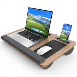 Stylel Star - Laptop Lap Desk Portable Large For Bed Up Table With Wrist Rest Mouse Pad Tablet Phone Slot Handle Cushion (dark Brown