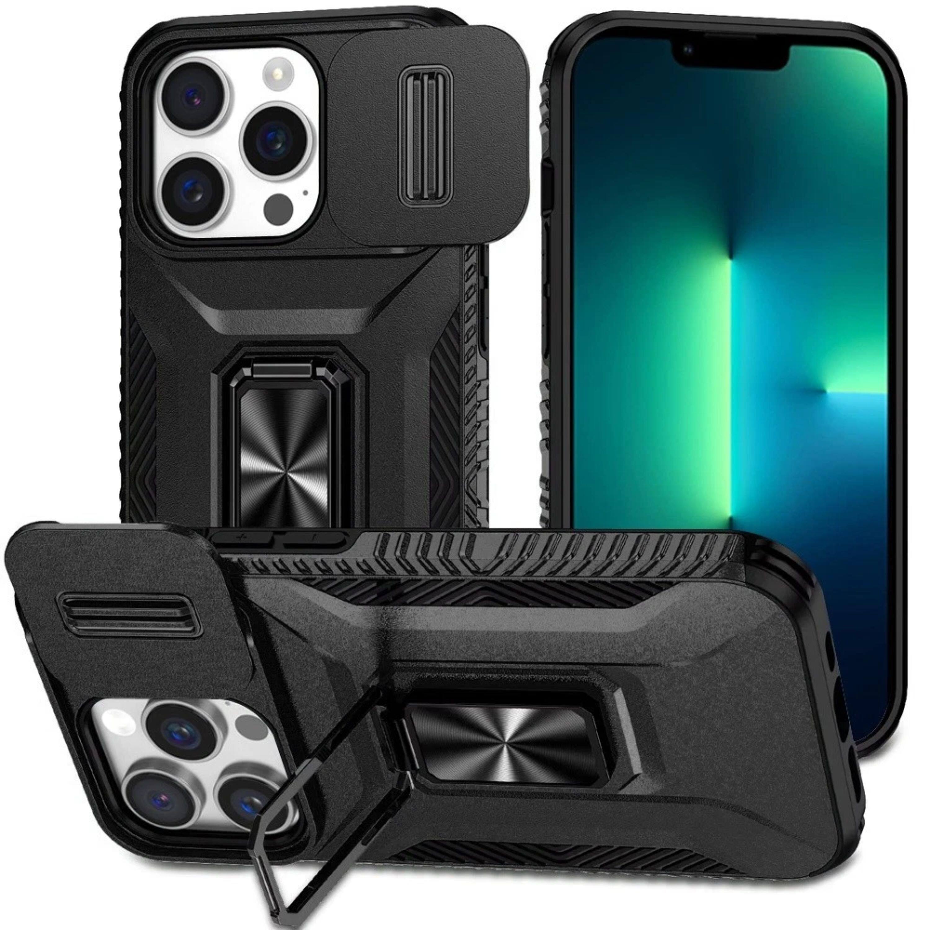 Front. Kitcheniva - Strong Metal Ring Holder Camera Lens Shield Case For iPhone 13 Pro Max Black - Black.