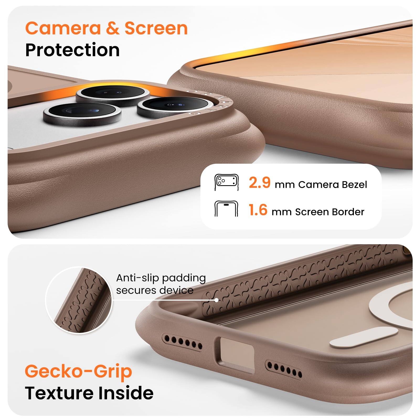 Camera & Screen Protection

2.9 mm Camera Bezel

1.6 mm Screen Border

Anti-slip padding secures device

Gecko-Grip Texture Inside