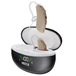MEDca - Rechargeable Hearing Aids for Seniors - BTE Digital Hearing Amplifier with Noise Cancelling, Magnetic Charging Case - Biege